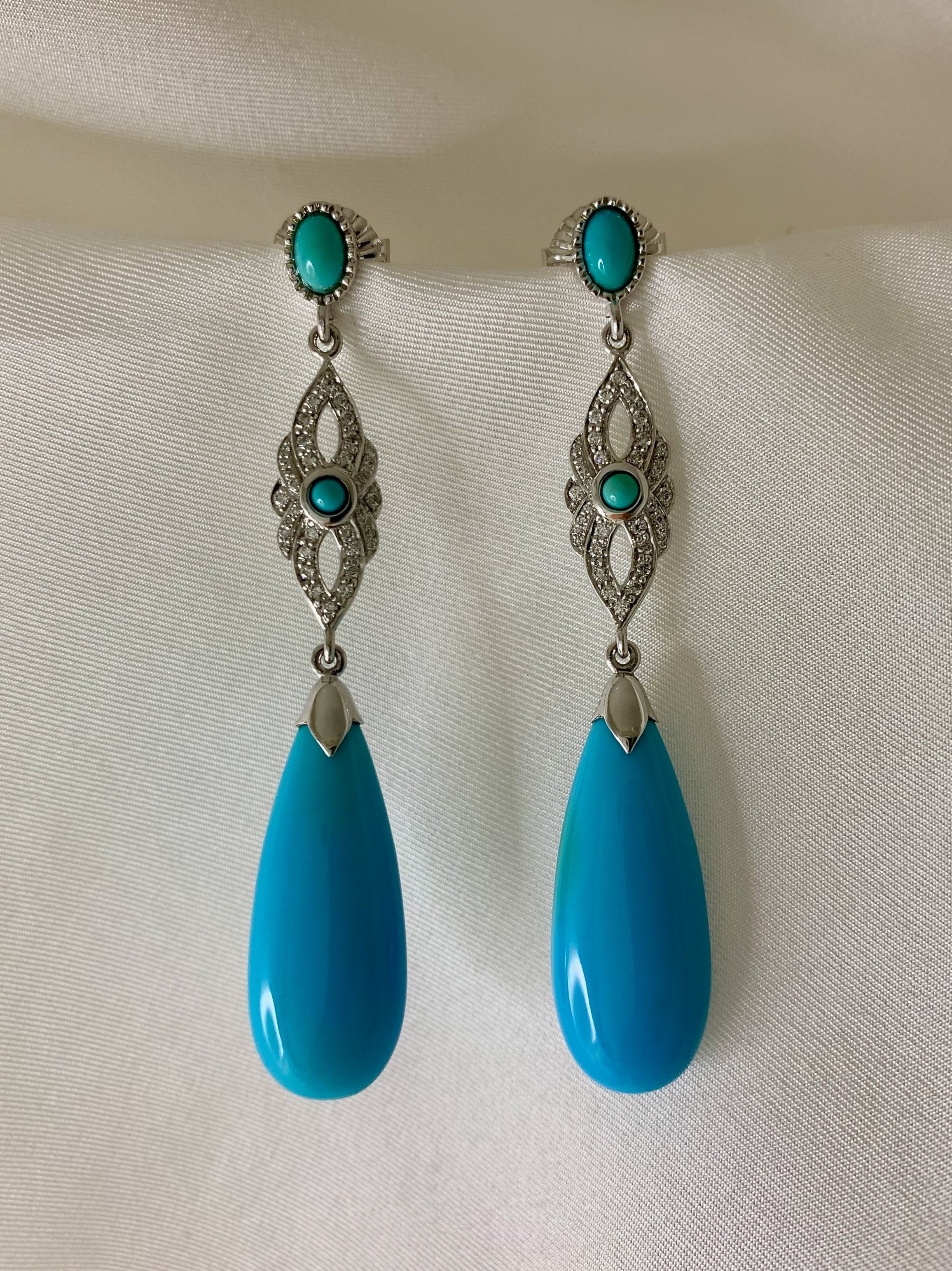 sleeping beauty turquoise and diamond earrings white gold cocktail earrings