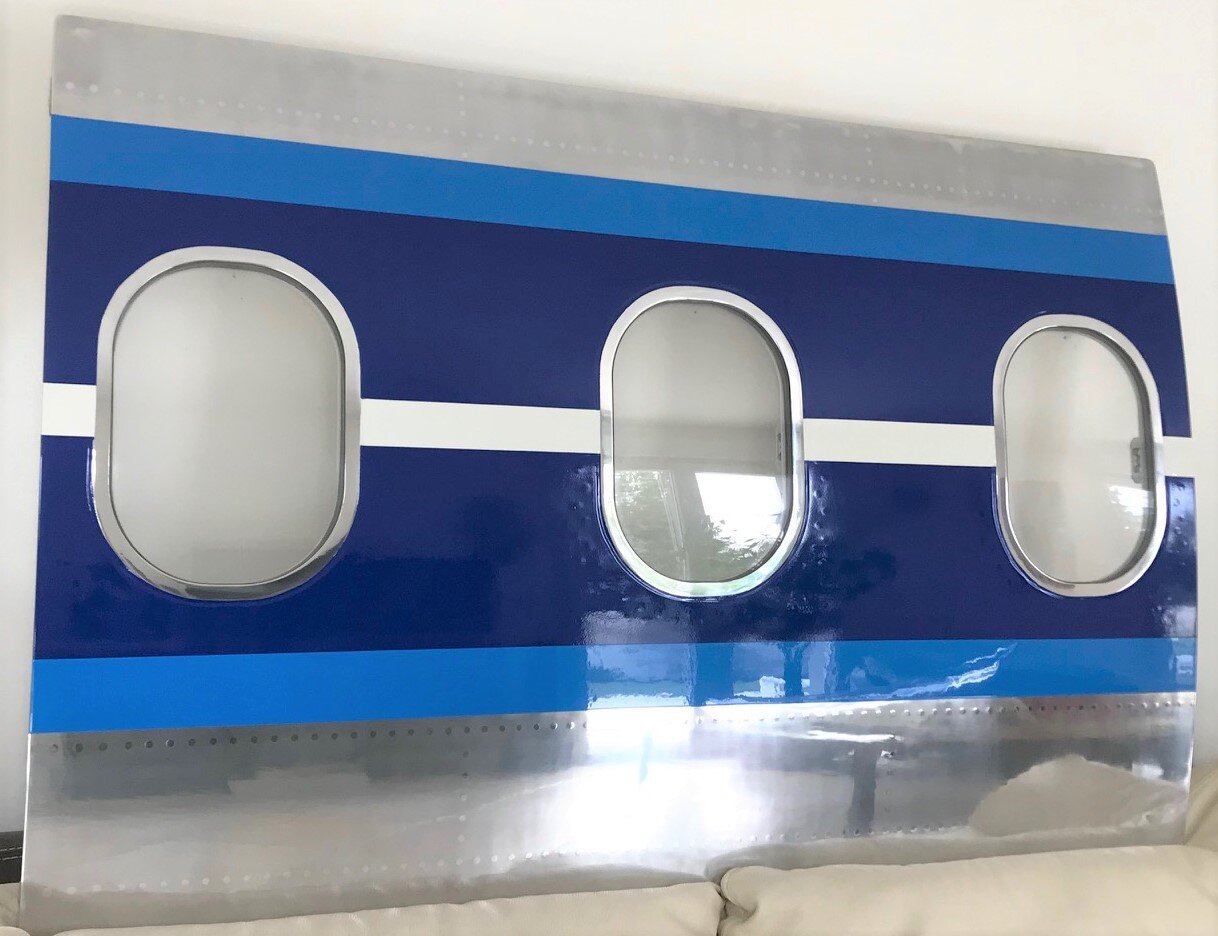 Panneau Avion Fuselage Carlingue 3 Hublots Airbus A340 poli miroir bleu/blanc