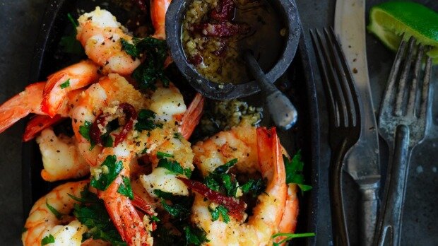 Pan-fried prawns with garlic and chipotle by Neil Perry