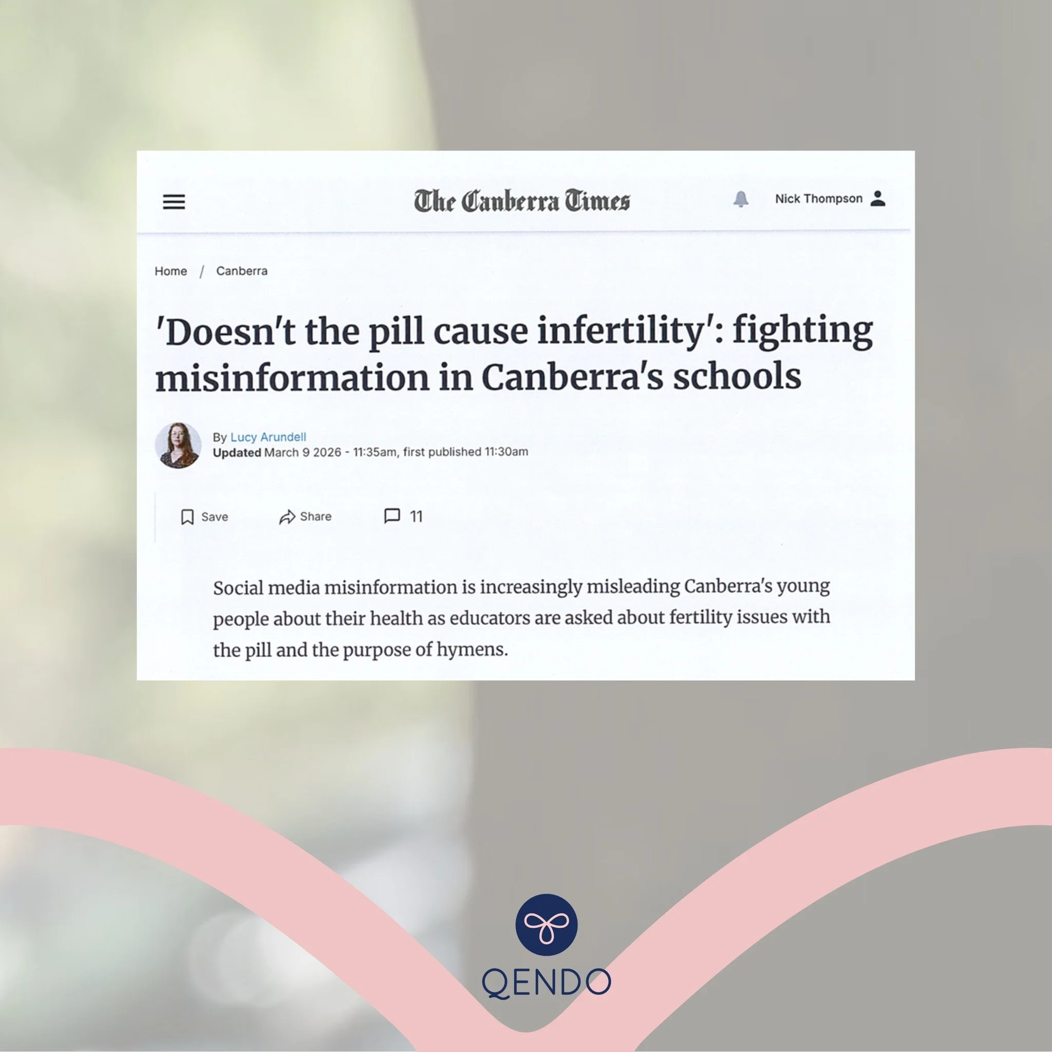 We&rsquo;re proud to share that one of our Canberra Support Group Coordinators, Cara, was recently featured in The Canberra Times, contributing to an important conversation around misinformation in schools and across social media.

&ldquo;[Endometrio