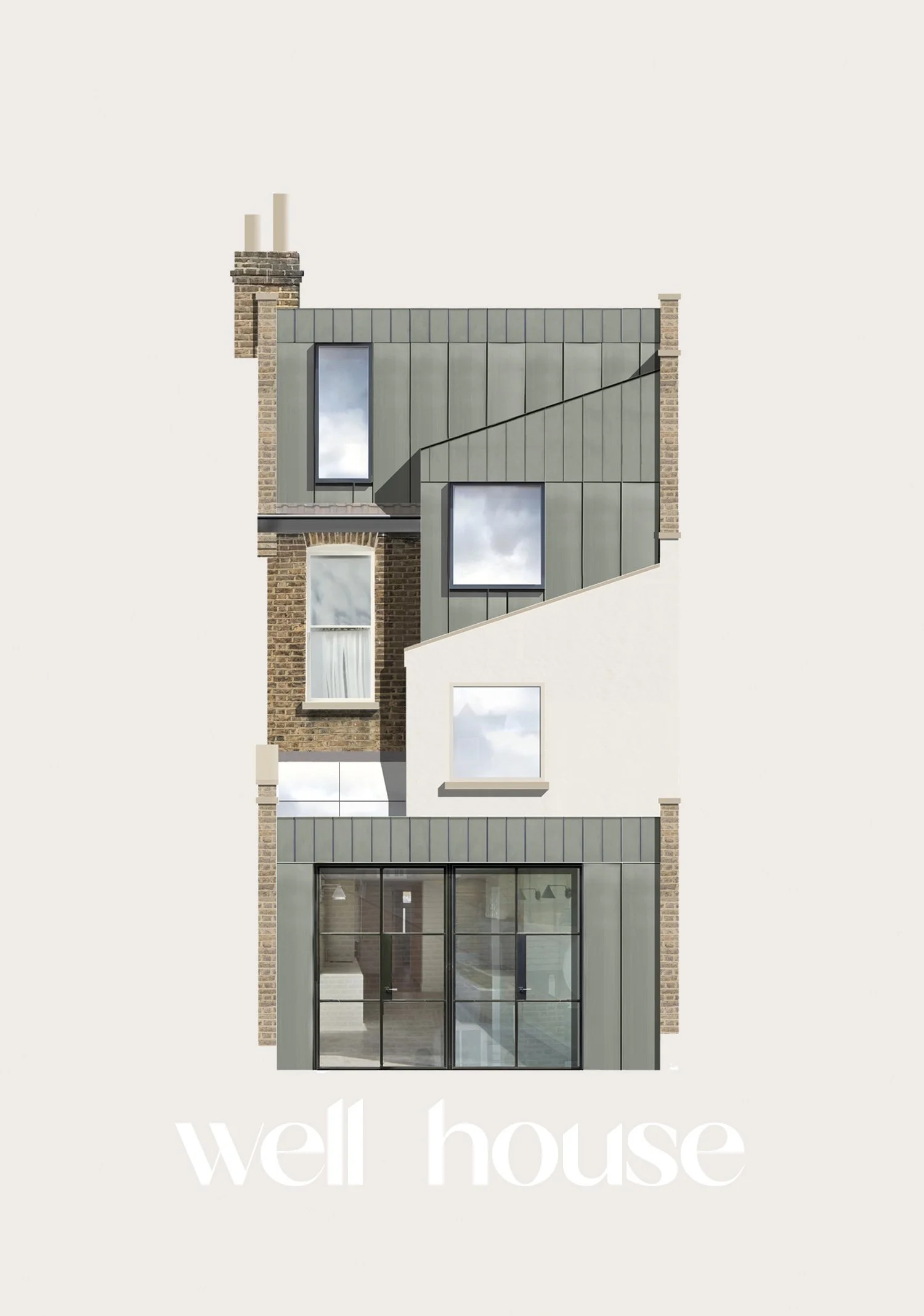 Concept for a reworked victorian terrace in brick zinc and render with crittall style doors