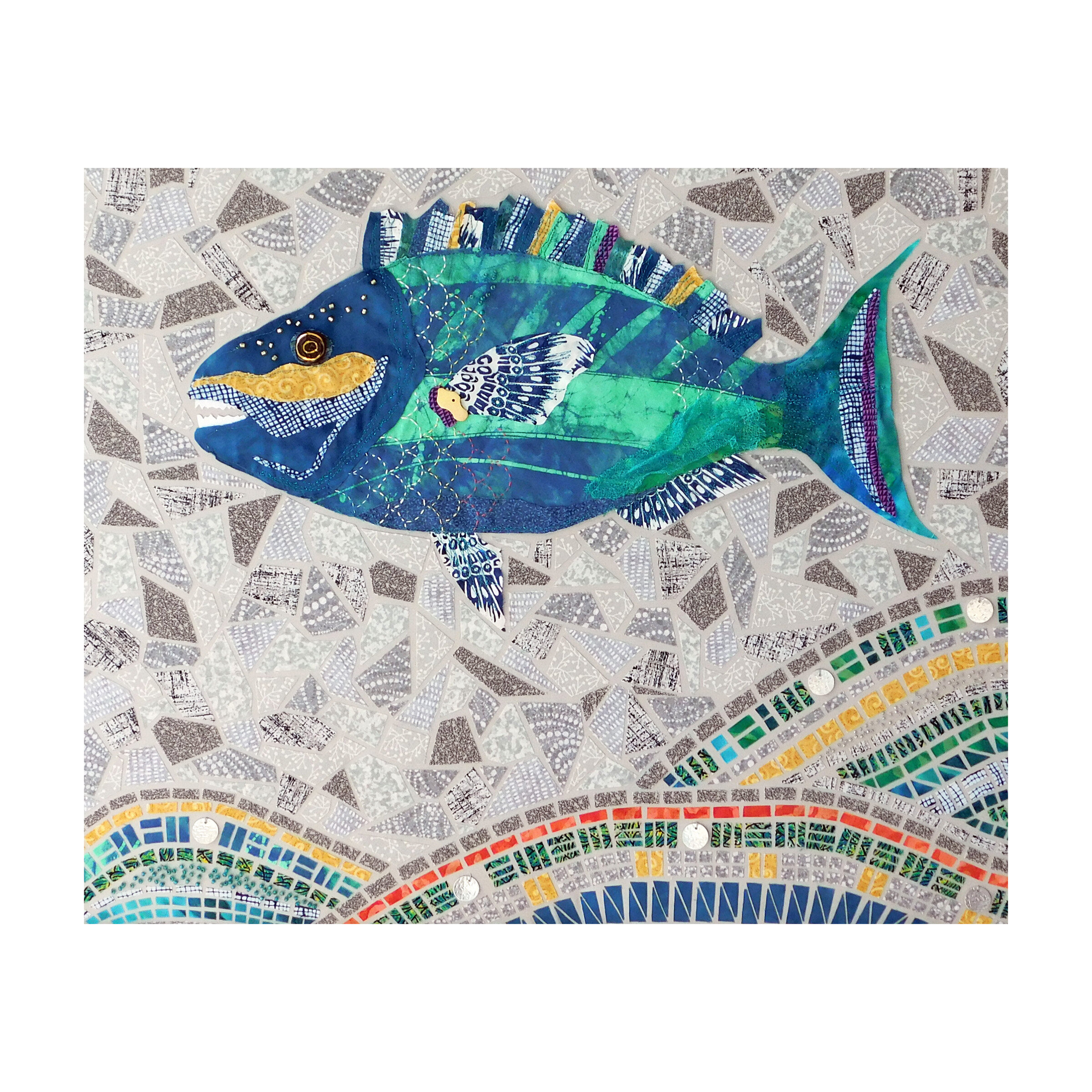 Fabric Mosaic Parrotfish-Fine Art Print