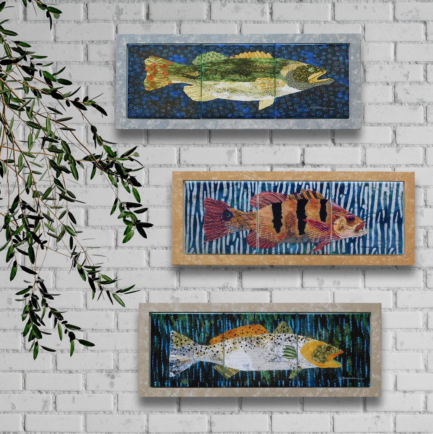 Three Tile Fish  Framed Wall Art — Art for your Nest