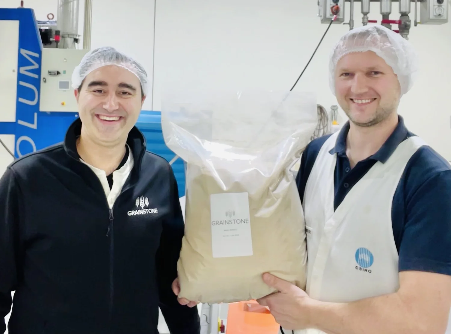 Early Grainstone ingredient development with the team and a bag of product