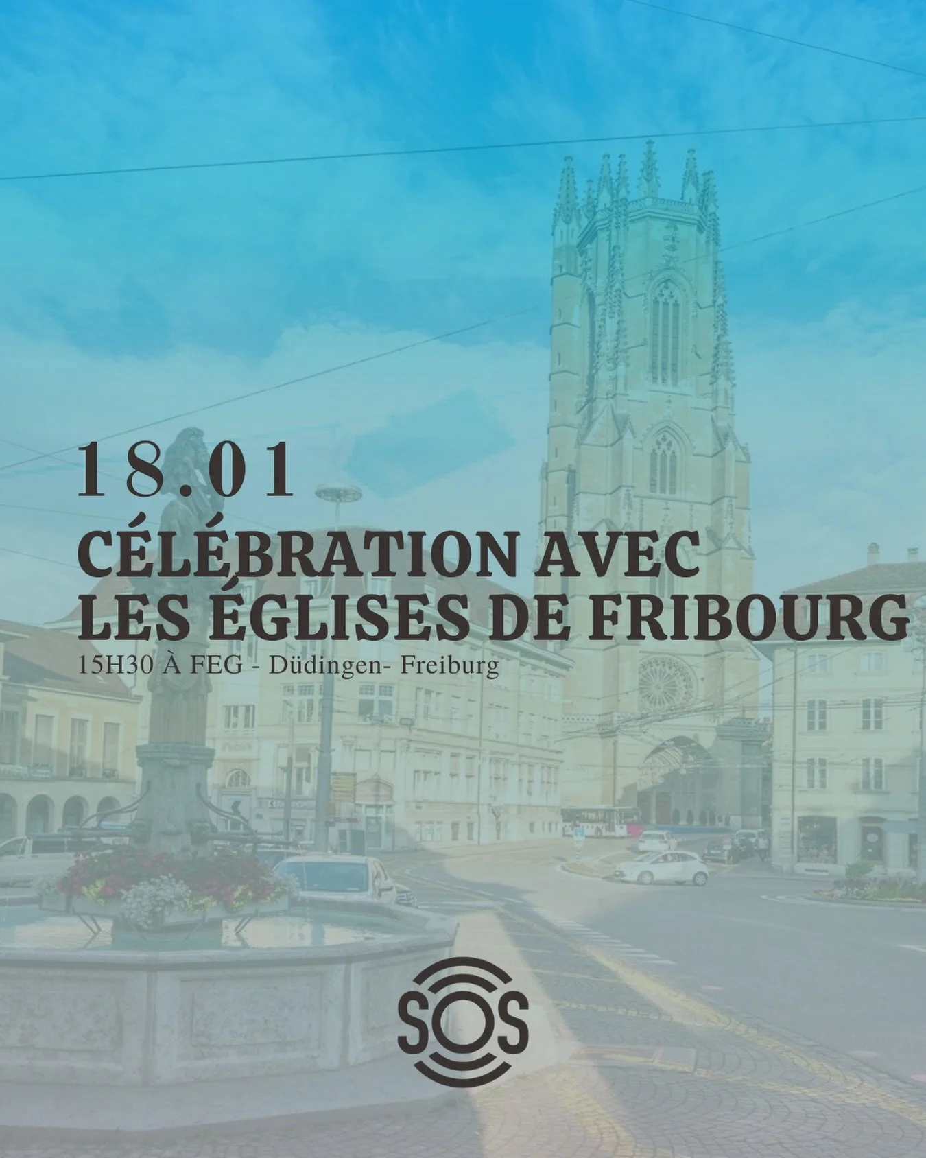 Ce dimanche, nous n&rsquo;aurons pas de c&eacute;l&eacute;bration dans nos locaux ! Mais on se retrouve tous &agrave; l&rsquo;&eacute;glise FEG D&uuml;dingen, Bonnstrasse 18, 3186 D&uuml;dingen &agrave; 15h30 pour une c&eacute;l&eacute;bration ! 
&md