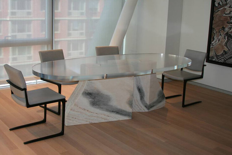 Chroma top and a stone base conference table 