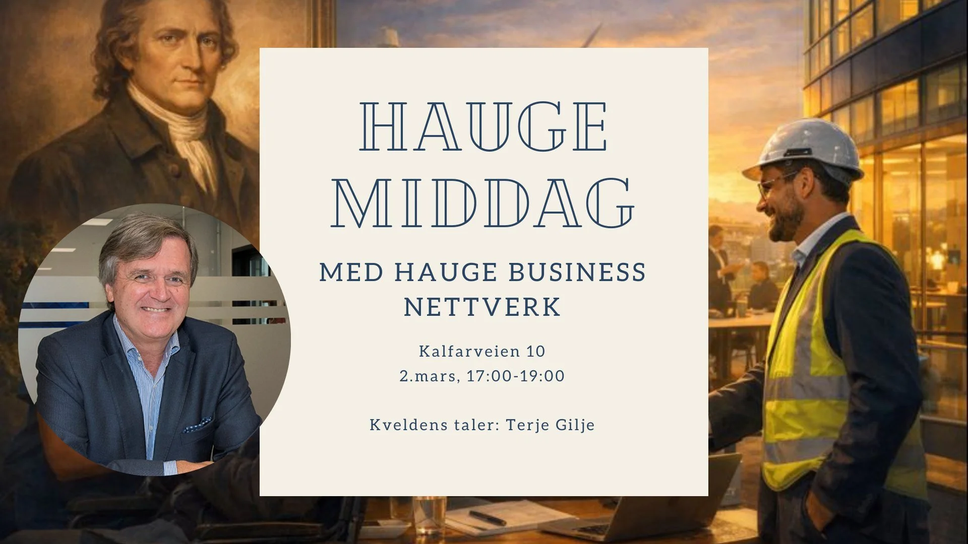 Vi gleder oss til Haugemiddag i morgen, 02 Mars!🤩

Terje Gilje kommer som hovedtaler. Han har i mange &aring;r st&aring;tt i krysningspunktet mellom tro, ledelse og byutvikling &ndash; blant annet som direkt&oslash;r i BOB og styreleder i NLA H&osla