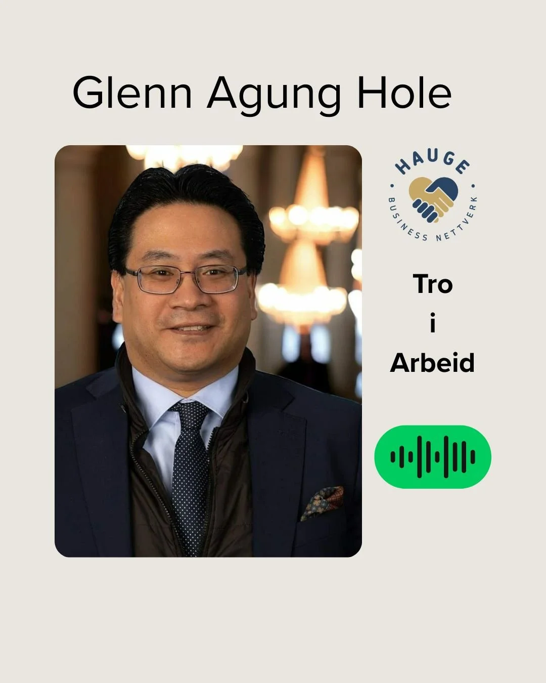 ⚡Glenn Agung Hole⚡️Han er ny gjest i tro i arbeid-podkasten. Lytt inn til en samtale om hva Glenn brenner for, hvorfor han har valgt &aring; v&aelig;re s&aring; tydelig stemme i samfunnsdebatten og hvordan troen blir synlig i arbeidslivet.