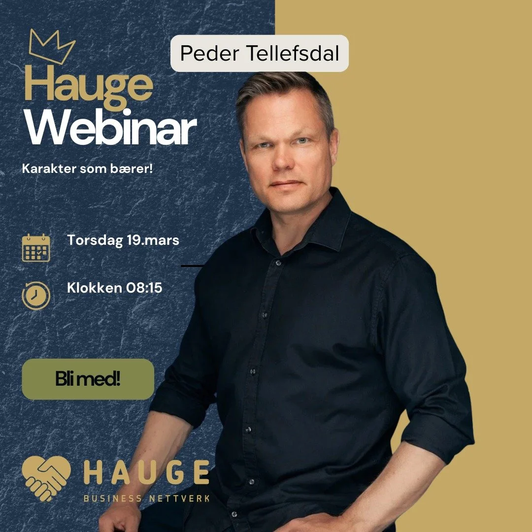VI er s&aring; heldig &aring; servert et nydelig webinar av Peder Tellefsdal neste torsdag 19 Mars. Temaet er Karakter. 

Peder er en tidligere politisk r&aring;dgiver og seniorpartner i PR-bransjen. Han brenner for historiefortelling og hvordan gj&o