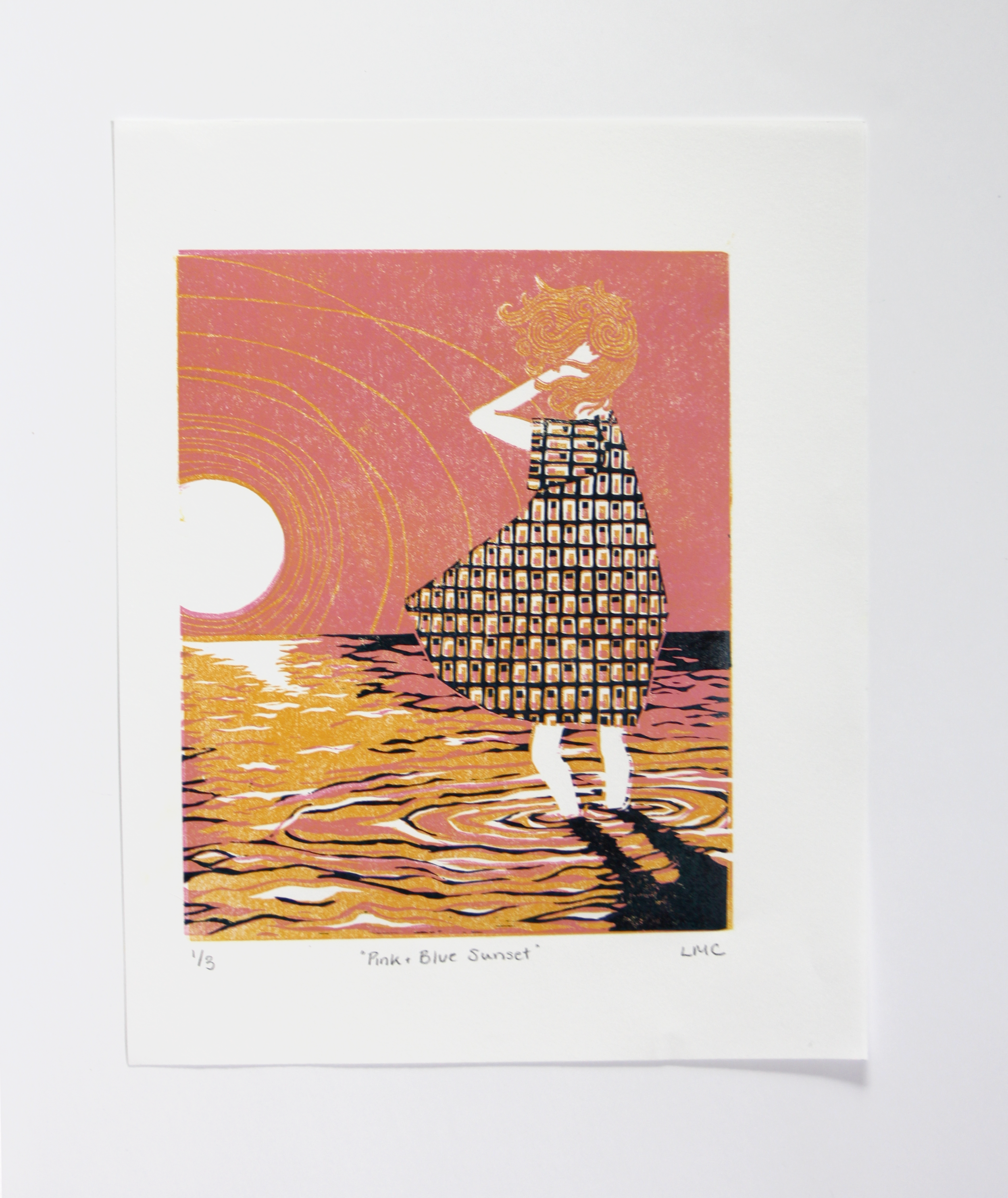 Pink and Blue Sunset #1 - 8x10" Linoleum Print