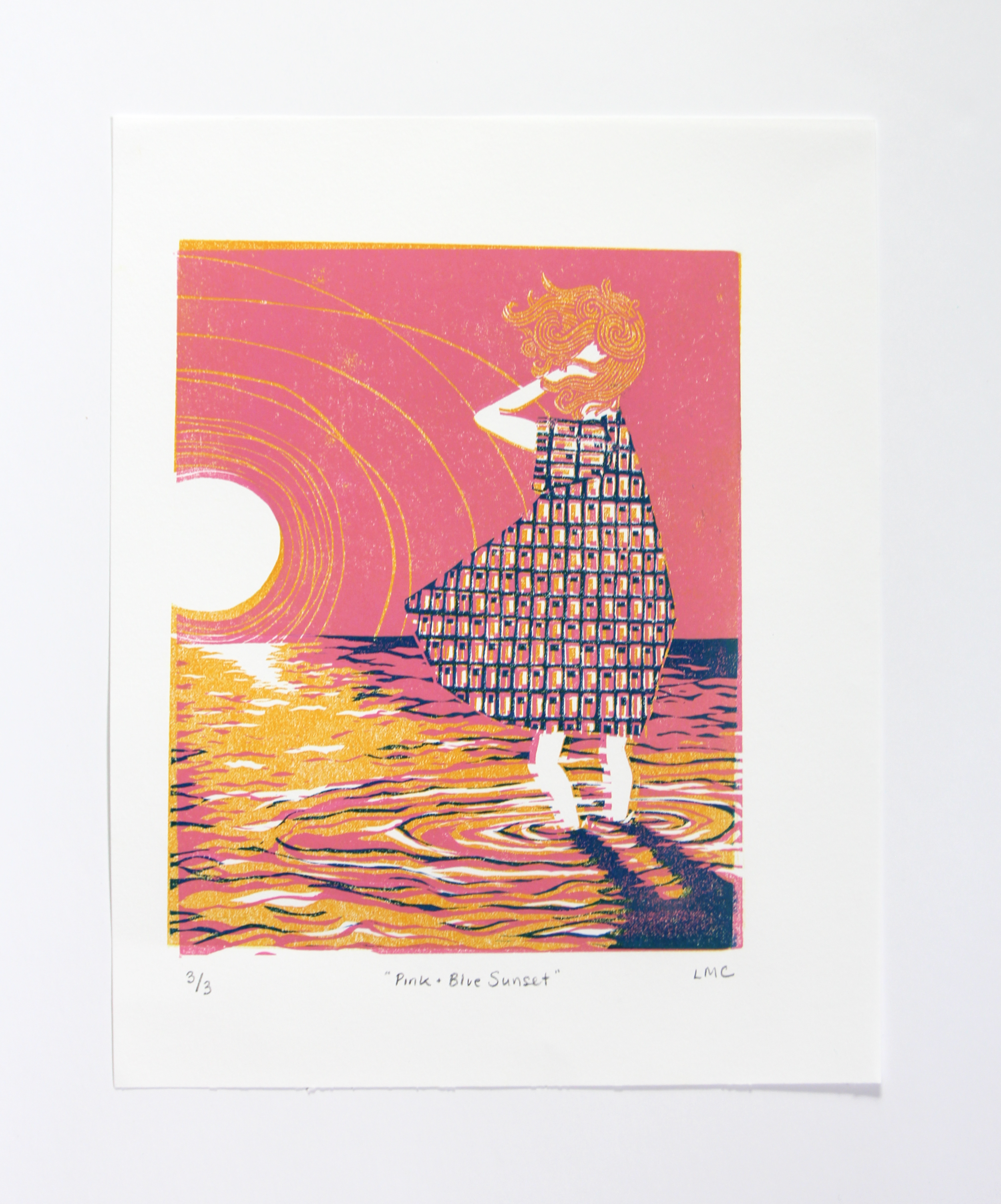 Pink and Blue Sunset #3 - 8x10" Linoleum Print