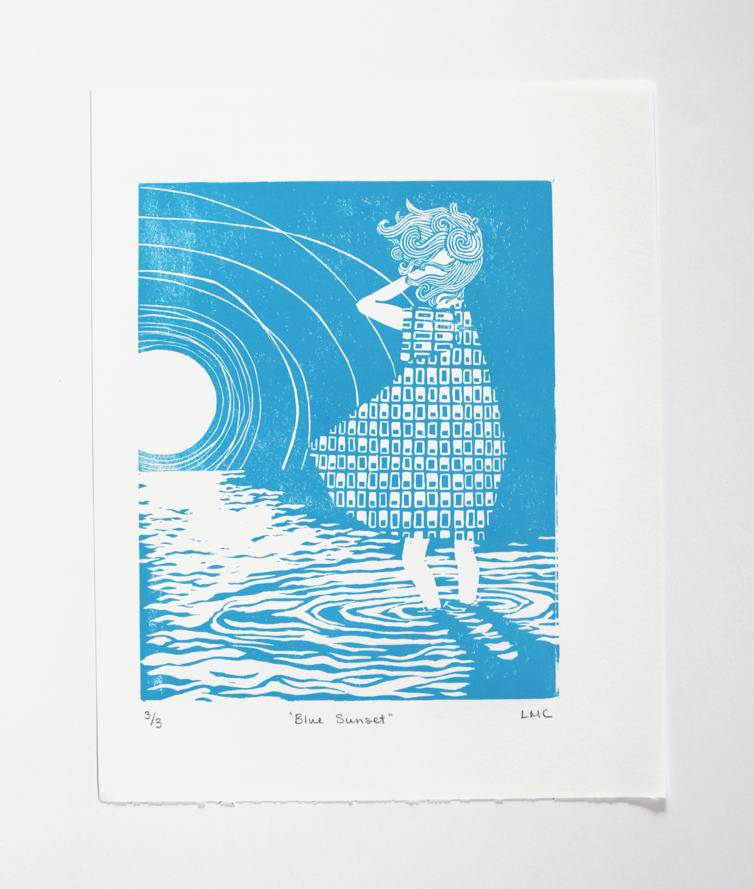 Blue Sunset #3 - 8x10" Linoleum Print