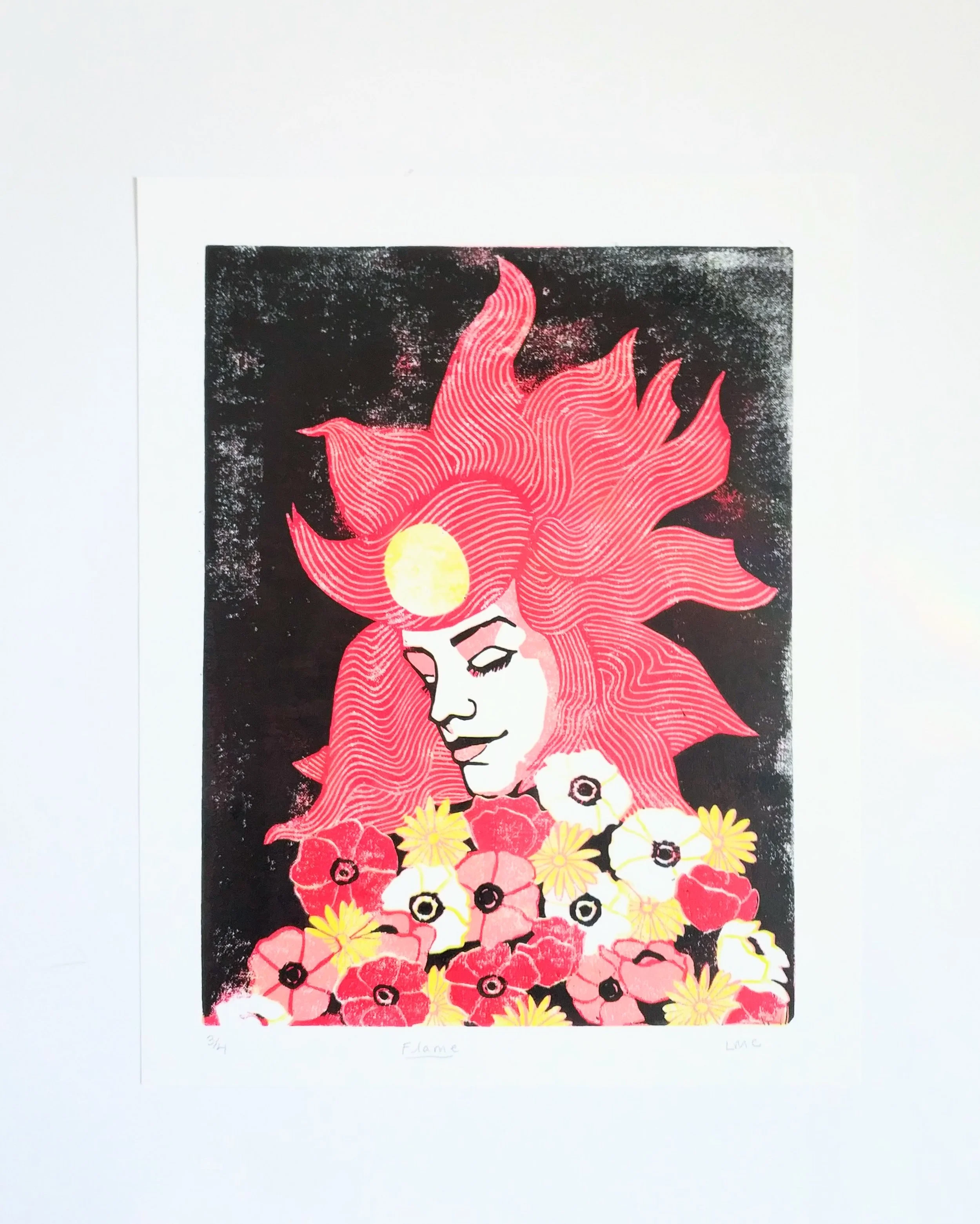 Flame #3 - 10x12" Linoleum Print