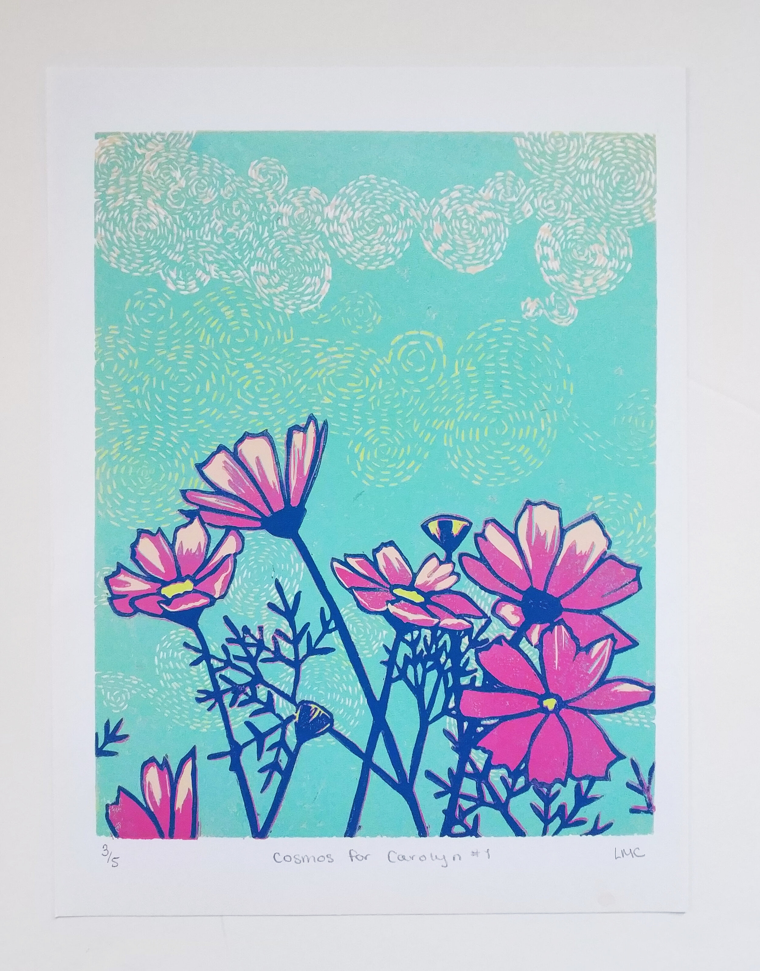 Cosmos for Carolyn #1 (3 of 5) - 8x10" Linoleum Print