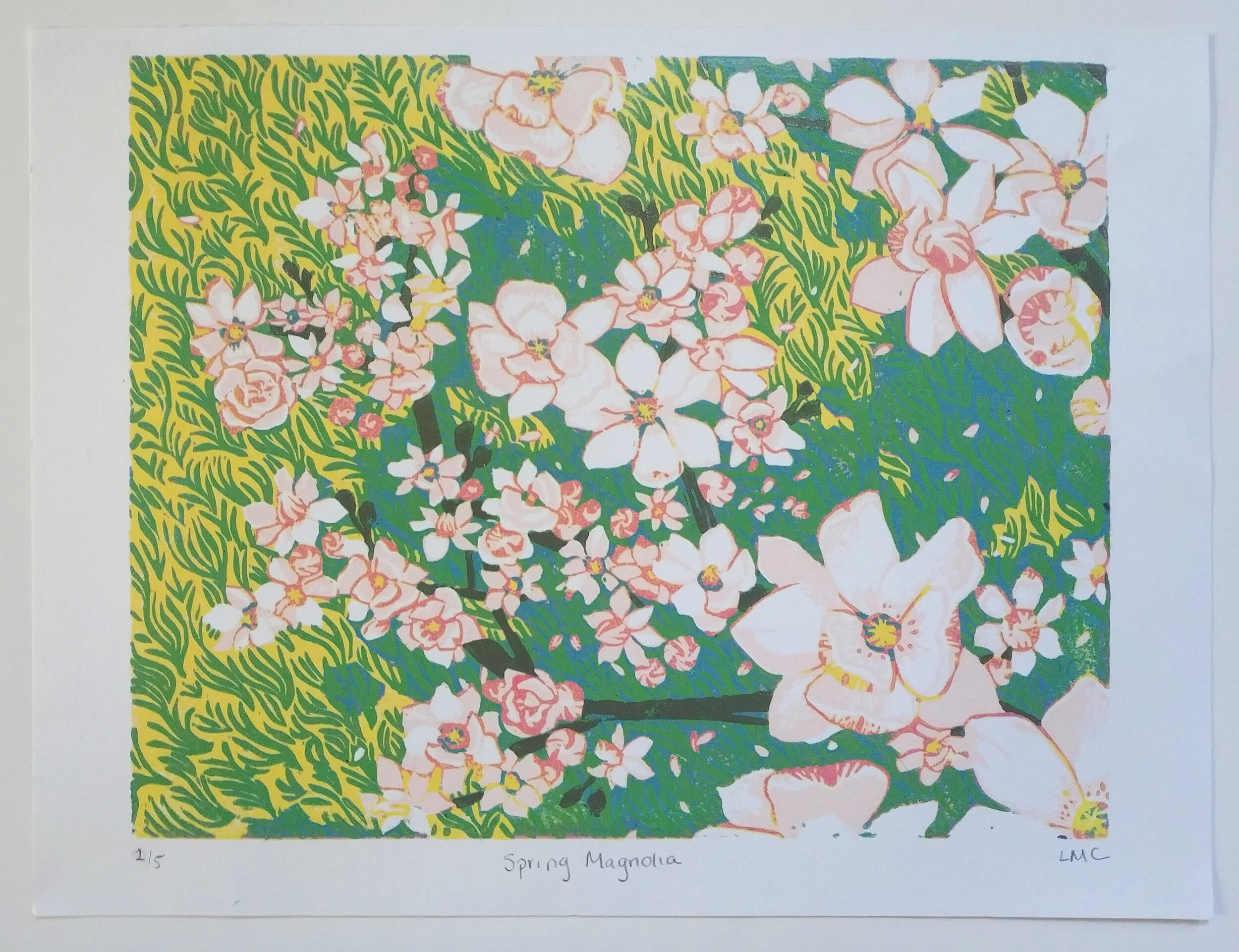 Spring Magnolias (2 of 5) - 8x10" Linoleum Print