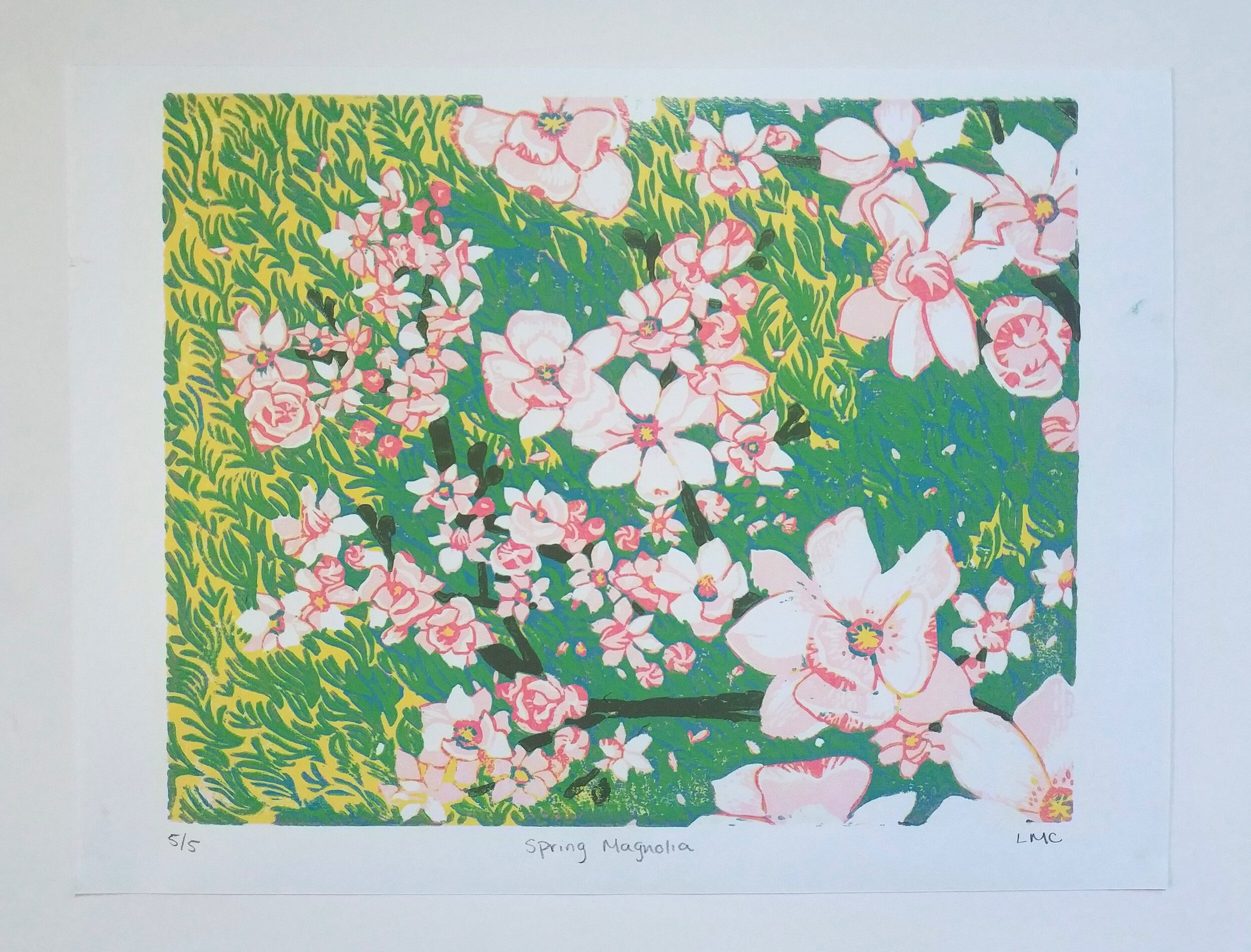 Spring Magnolias (5 of 5) - 8x10" Linoleum Print