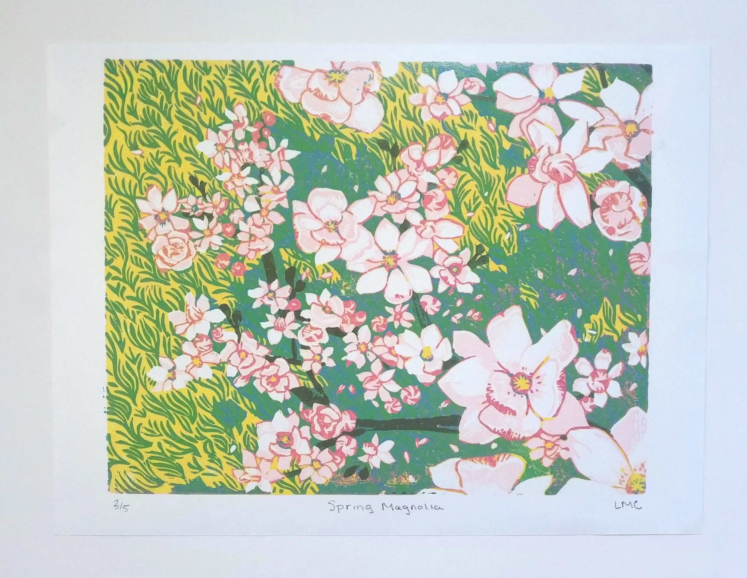 Spring Magnolias (3 of 5) - 8x10" Linoleum Print