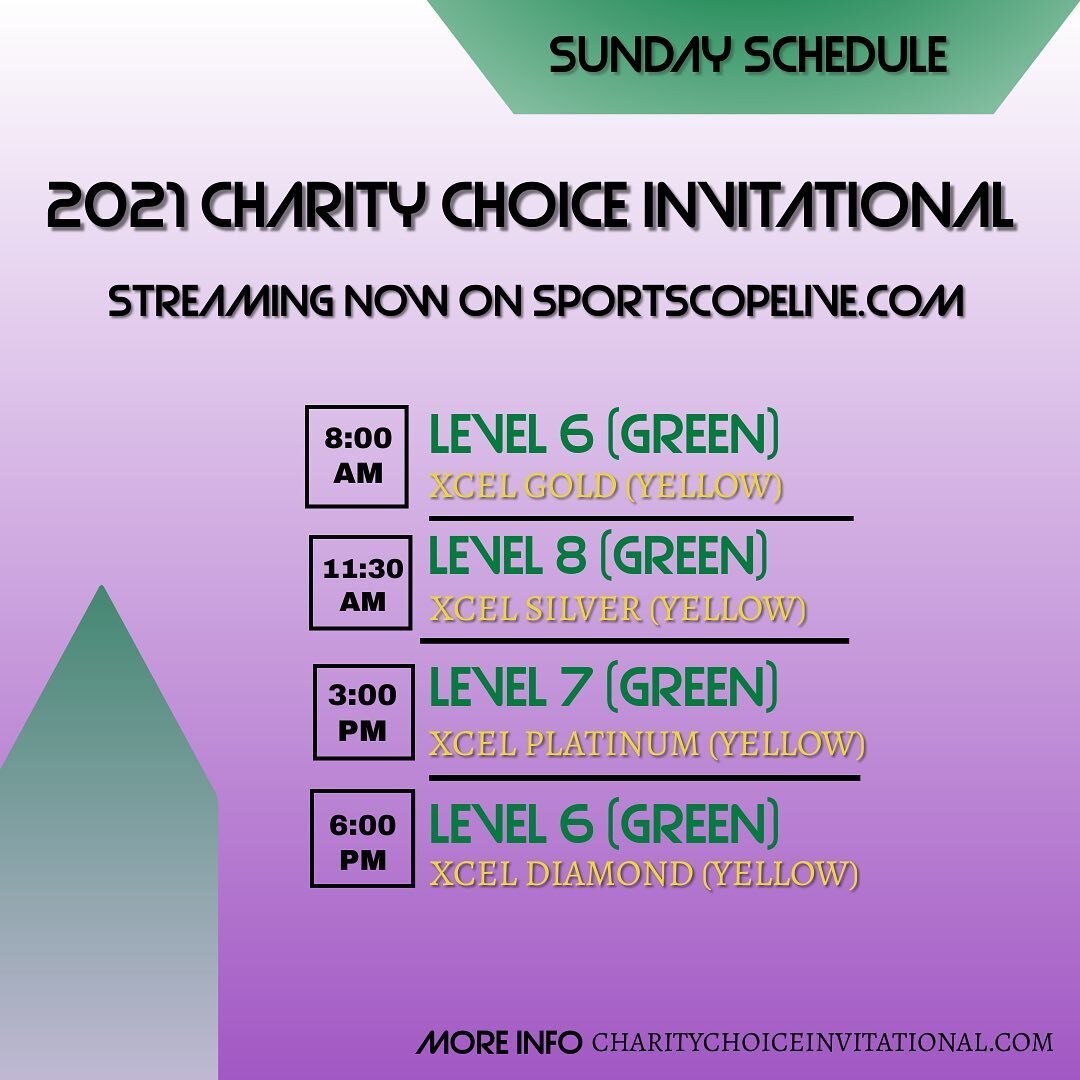 #charitychoice2021 Day 3 schedule! Catch the competition live on @sportscope 🙌🏽
&bull;
&bull;
#charitychoiceinvitational #charitychoice #gym #gymnast #gymnastics #gymnastlife #gymfam #movingforeword #usagymnastics #insidegym #insidegymnastics #nast