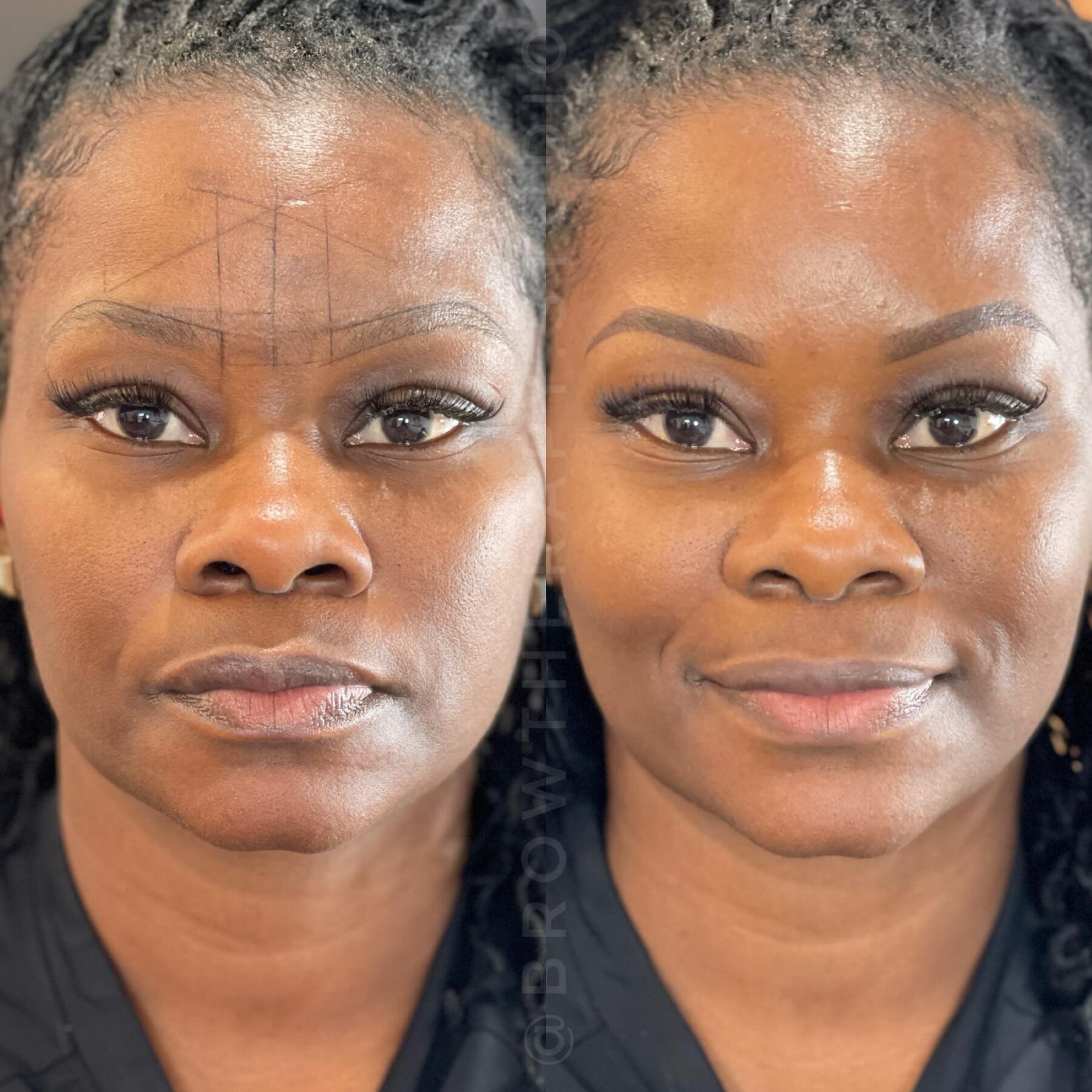 I use multiple mapping methods to create the perfect most natural shape on our clients. For this client I chose the string method. The string method uses a thin string to mark points on your brows to create the most mathematical brow shape for your f