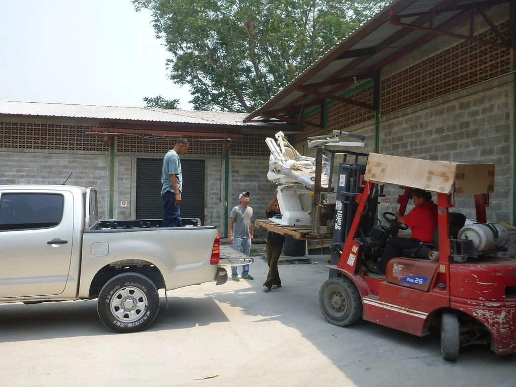Loading Dental Equipment during the April 2015 trip.