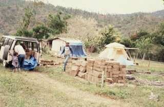 Back in the day, patients were treated out of the back of a pickup truck and acts volunteers slept in tents. In the foreground are adobe blocks that became the clinic we use today.