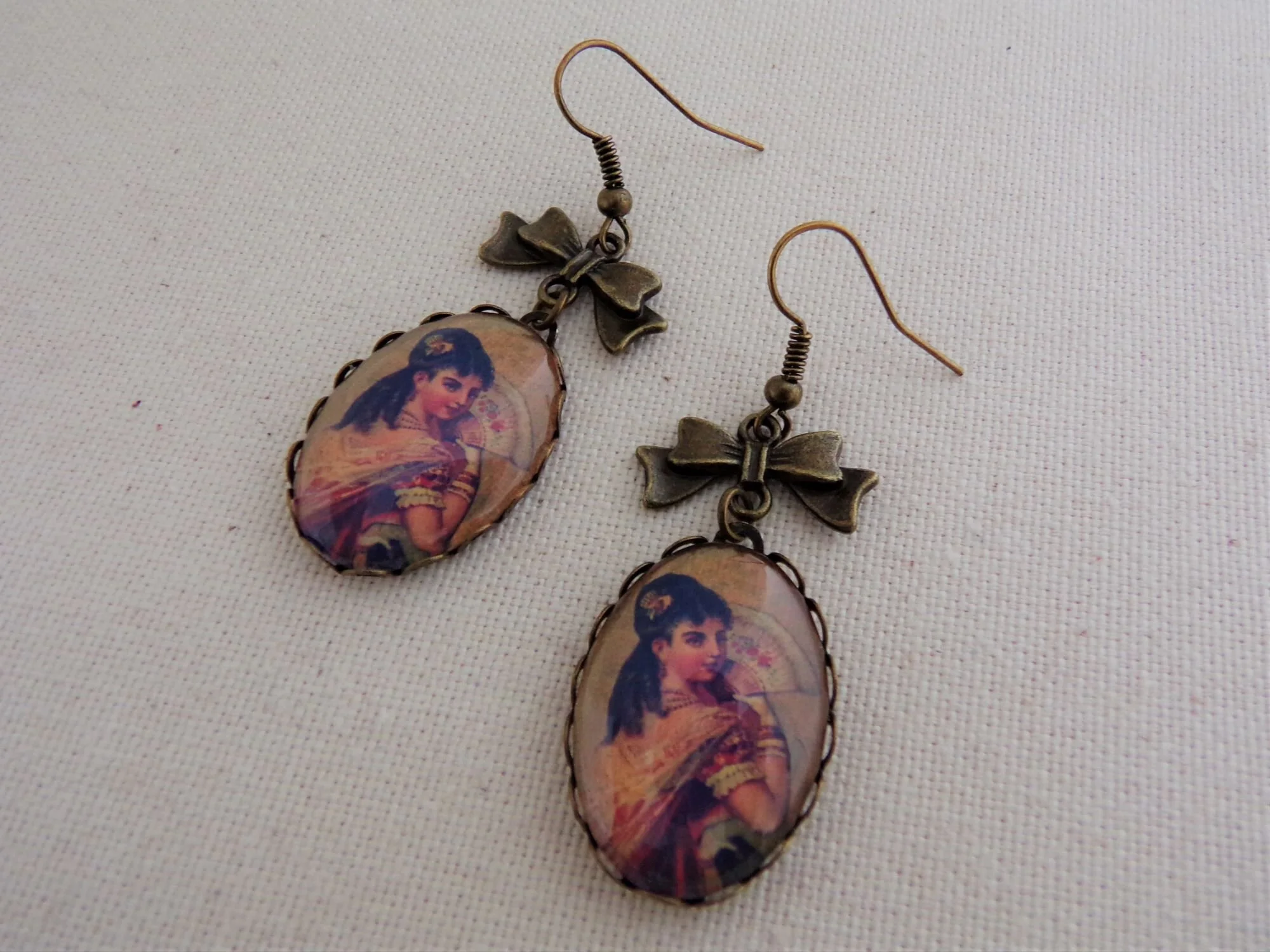 Victorian Lady with Fan Earrings