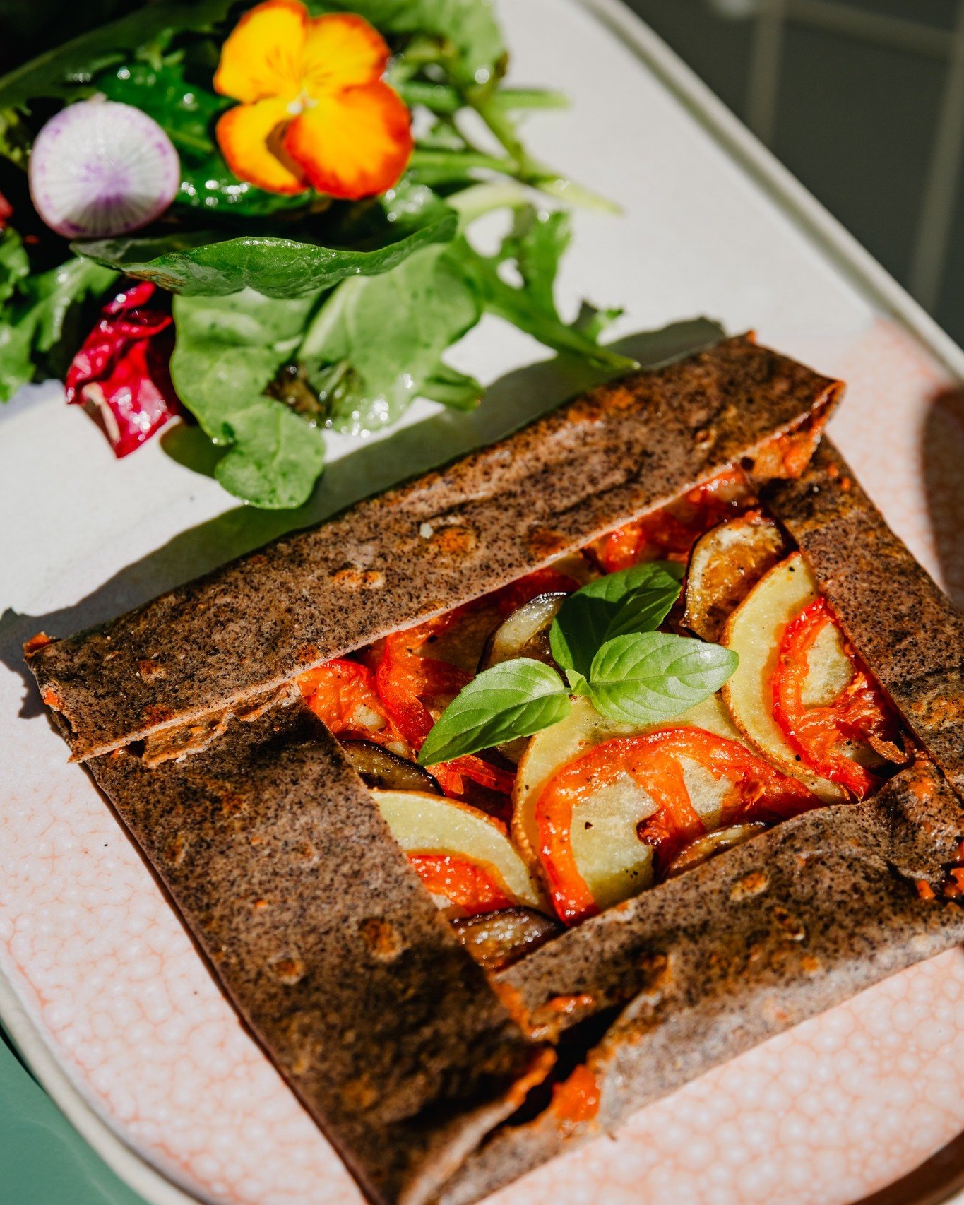 Our ratatouille galette is beginning to form a cult following. The fresh and flavorful tomato base topped with roasted vegetables on our buckwheat cr&ecirc;pe is a perfect summer-ready lunch.
Available at 11am!