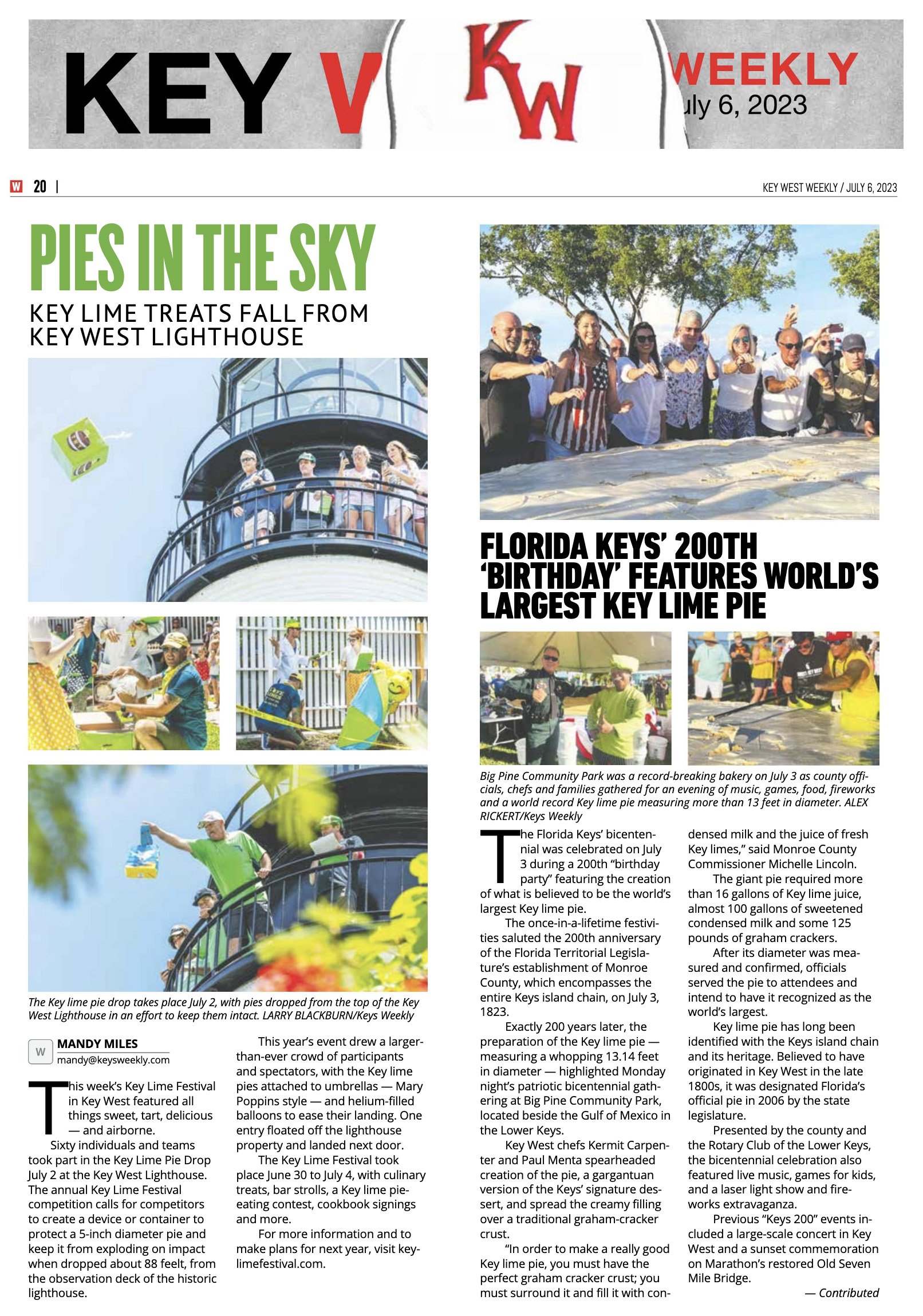 Keys Weekly July 6 2023 Key Lime Pie Drop and Worlds Largest KL PIe-web.jpg