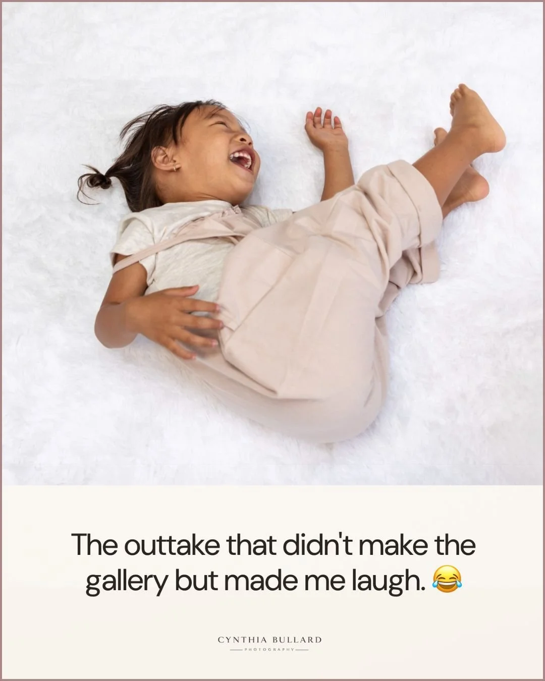 📸 Not every image I take makes it to the final gallery. 

👼 Most families want sweet, smiling photos of their children and grandchildren. 

🙃 This little girl had a blast playing with my assistant, rolling and tumbling on the soft rug in the studi