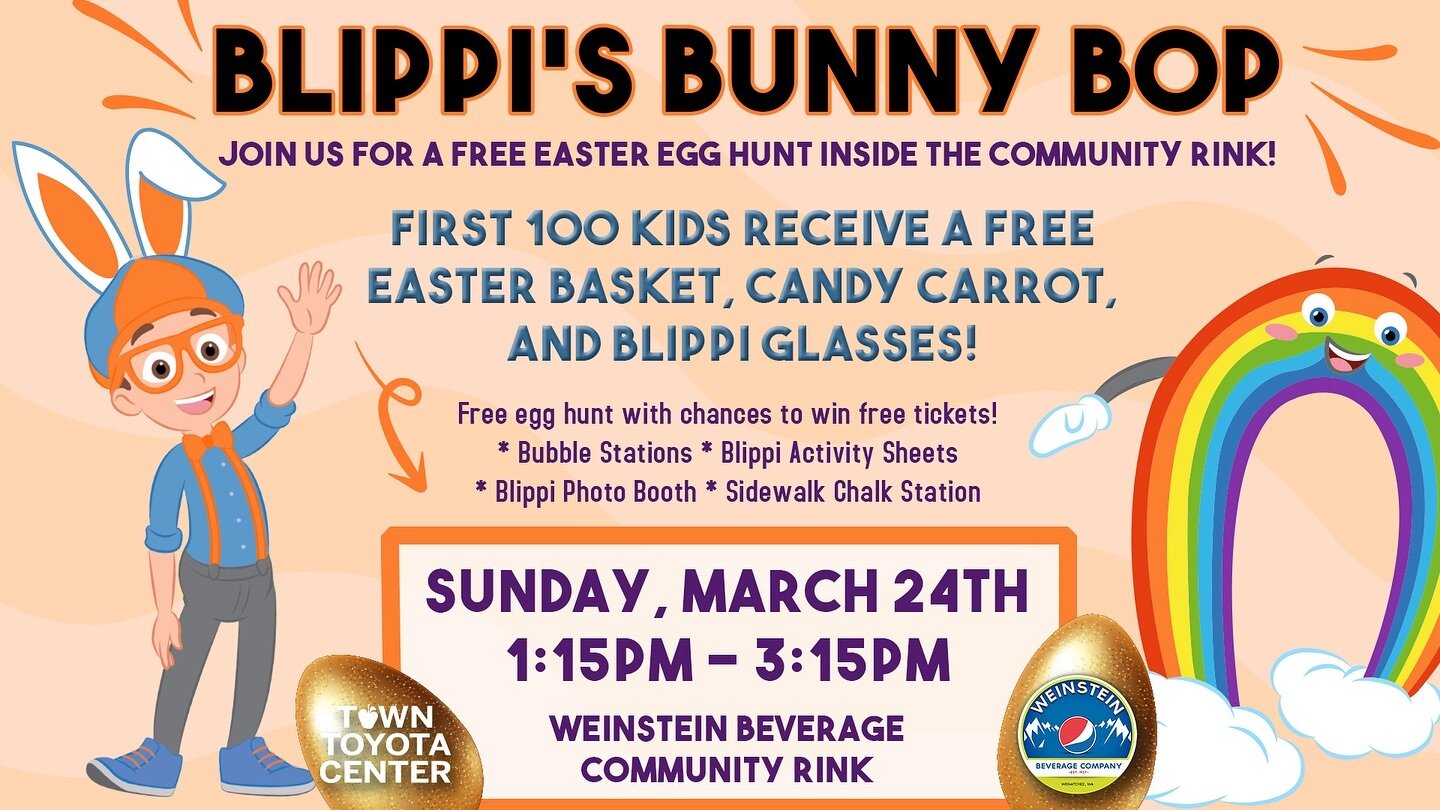 Free Blippi-themed egg hunt with chances to win free tickets! See you March 24 🎉

#towntoyotacenter #wenatchee #weinsteinbeveragerink #easteregghunt #blippi #wonderfulworldtour #freeeeeee