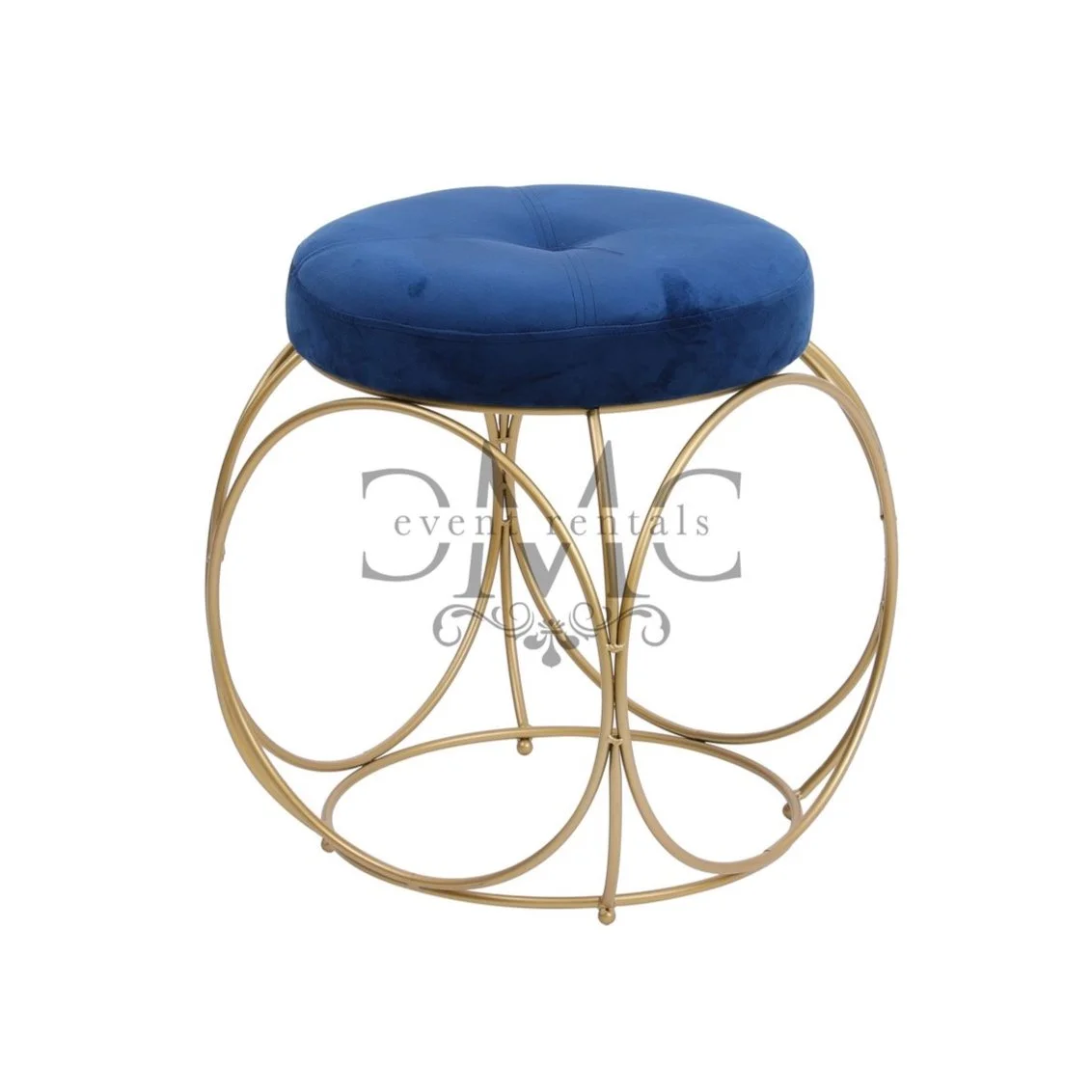 Luxe Navy Blue Velvet Fabric Upholstered and Gold Finished Metal