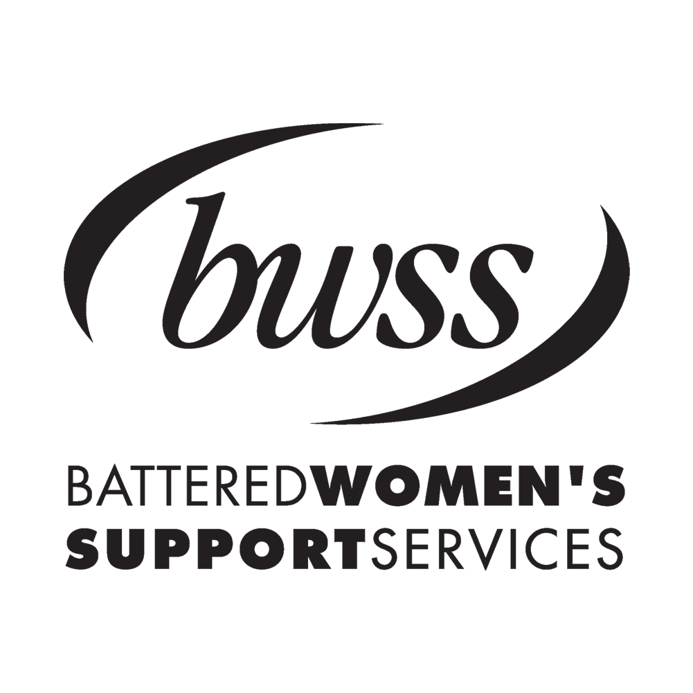 Logo for Bussed Women's Support Services with stylized text and graphic elements.