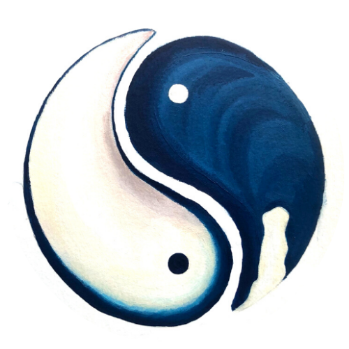 vacationland yoga logo - mussel shell  yin and yang