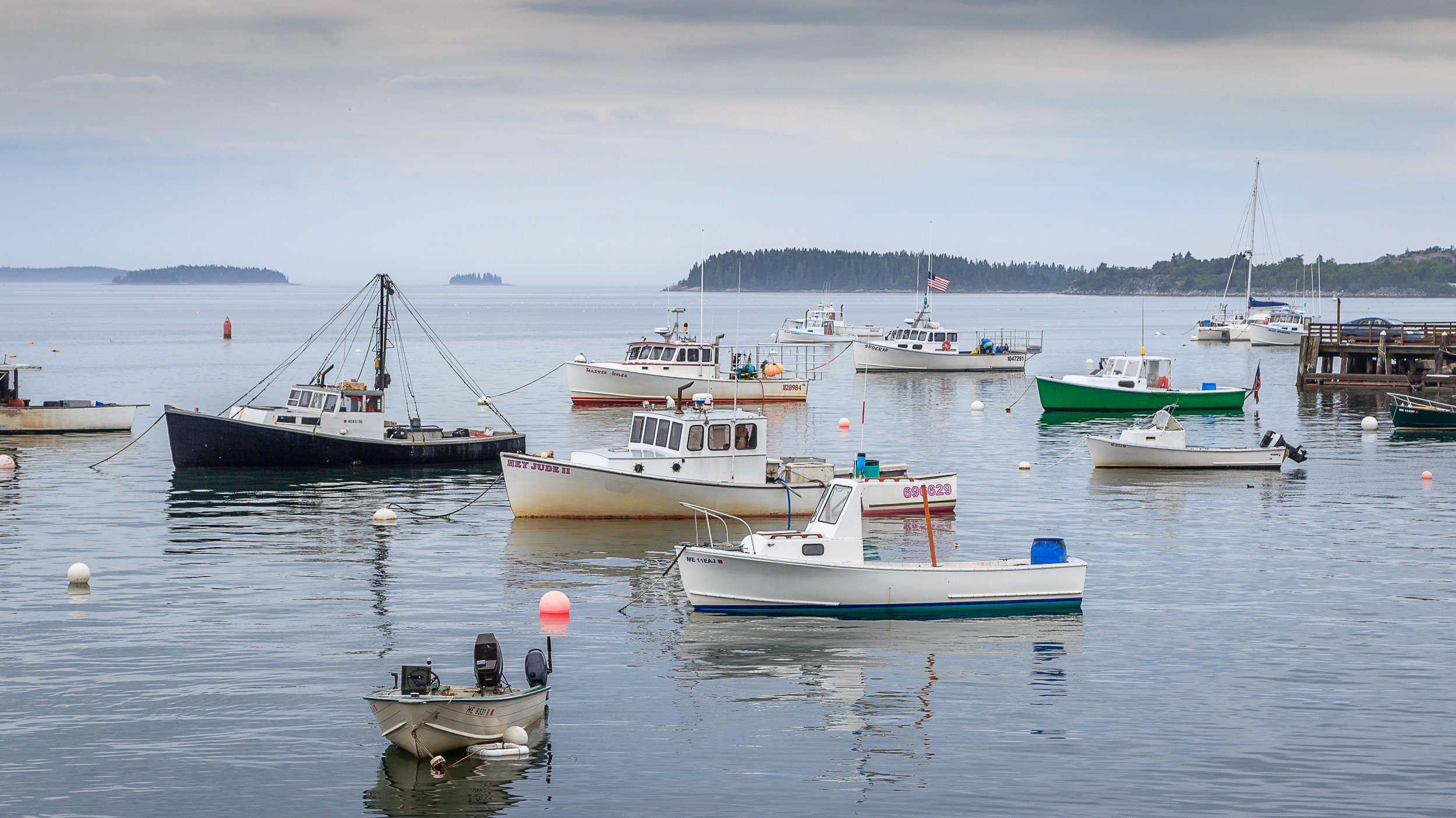 Lobster boats in harbor.