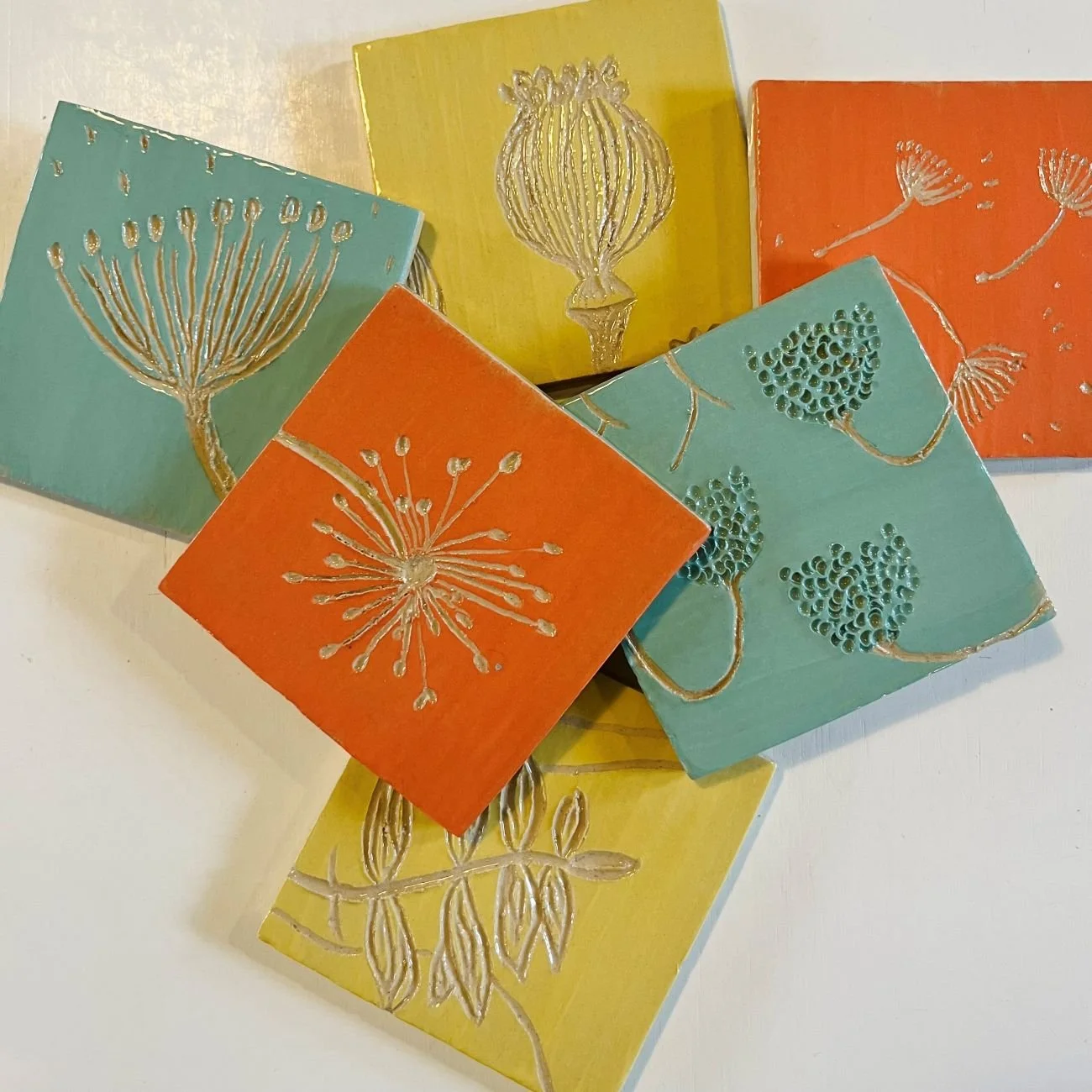 carved set of tiles pottery workshop