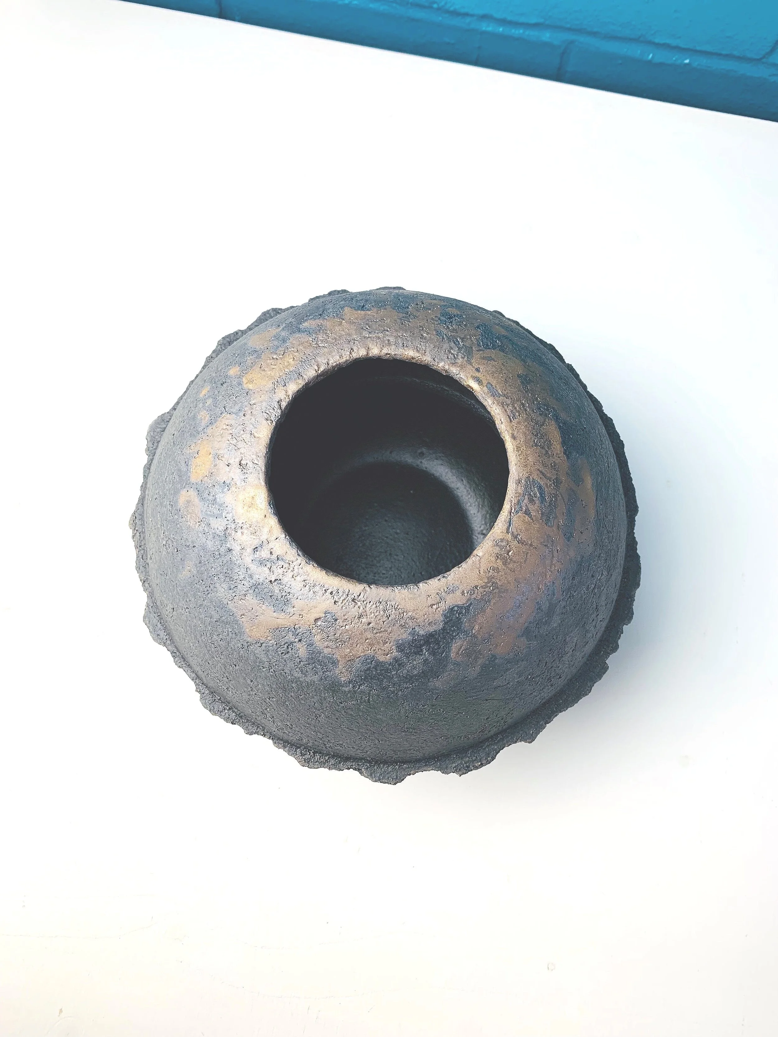 Lava Vase Black & Rustic Gold