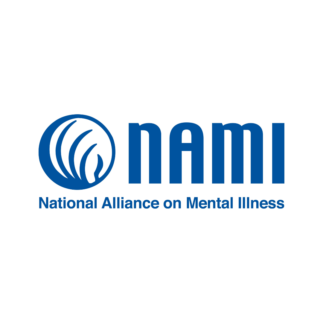 Logo of the National Alliance on Mental Illness with blue text and a circular emblem featuring stylized human figures.