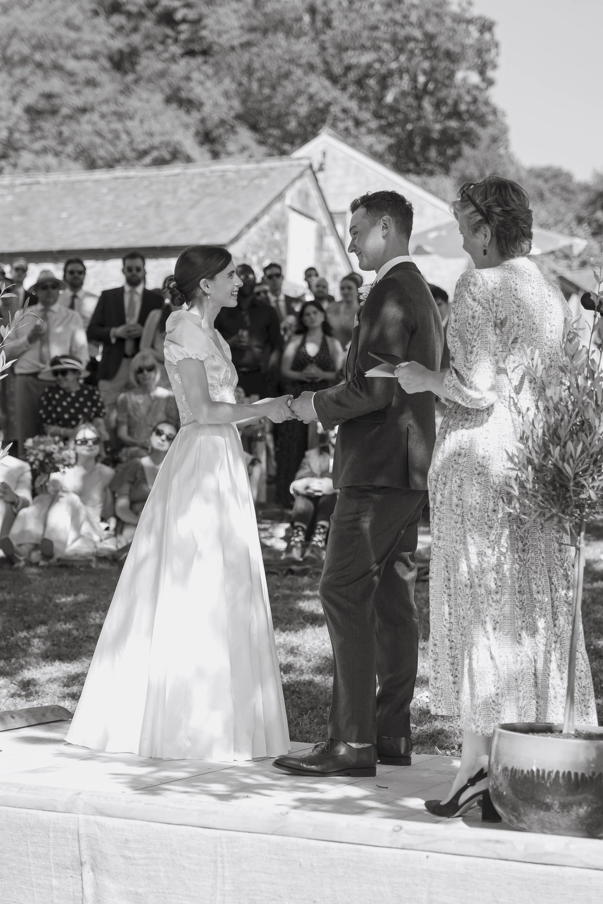 Bride and groom during their outdoor wedding ceremony, Shaftesbury