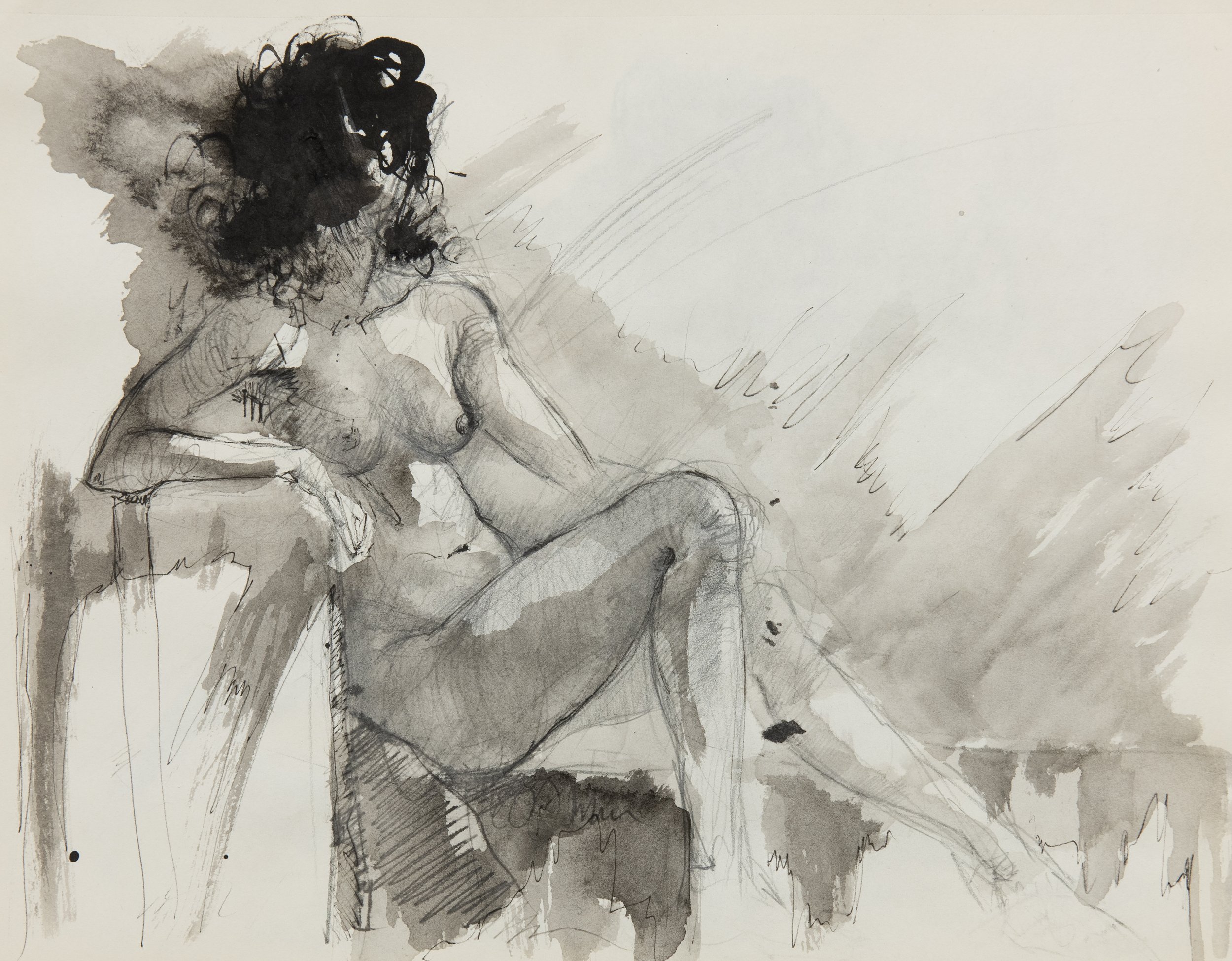 Nude Woman on Couch Drawing