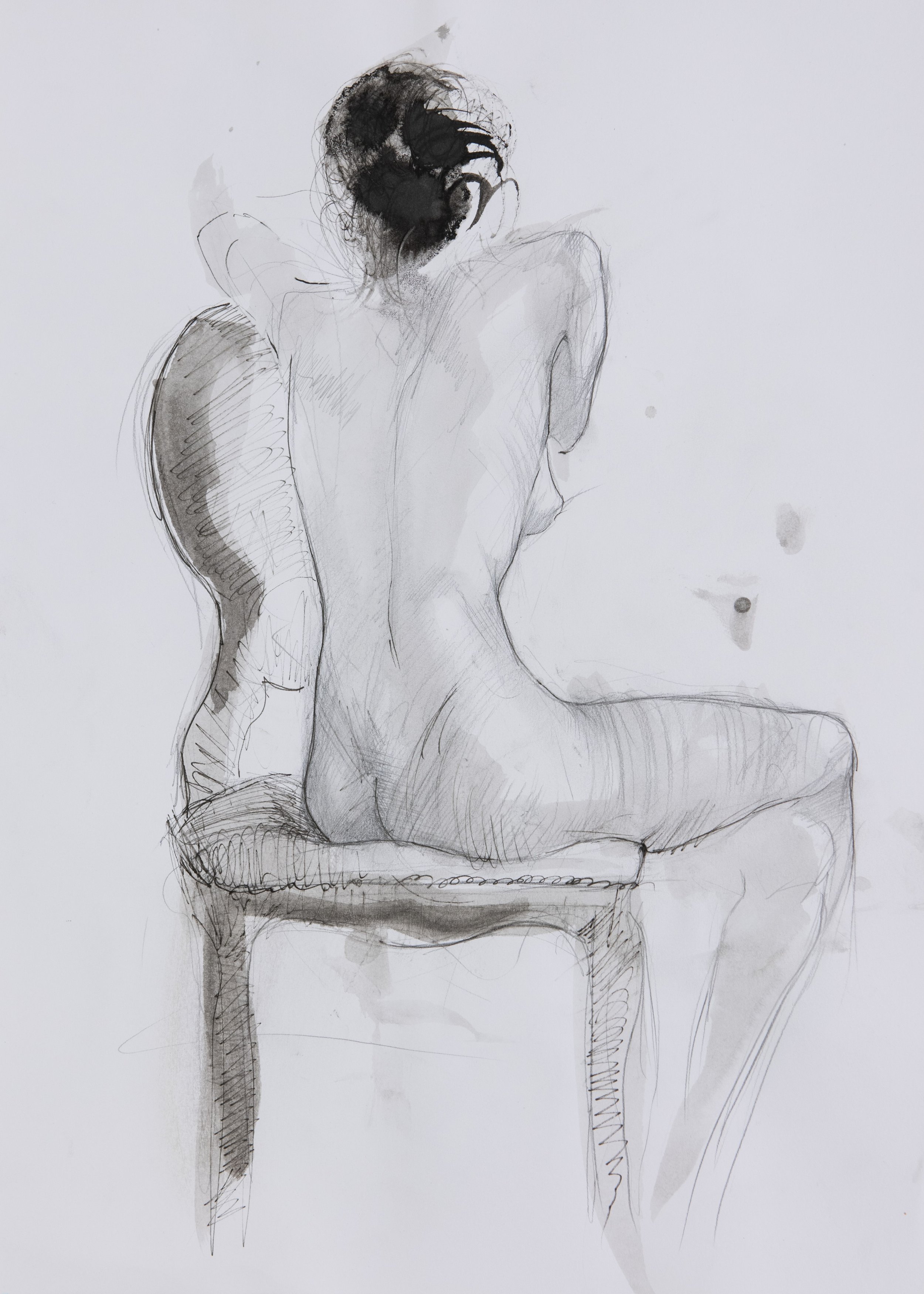 Nude Girl with Black Hair Drawing