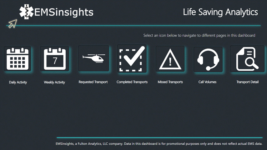 EMS analytics, dashboard, reporting, Power BI, emergency transporation, emergency transport, paramedics, EMT, ZOLL, EMScharts, FlightVector