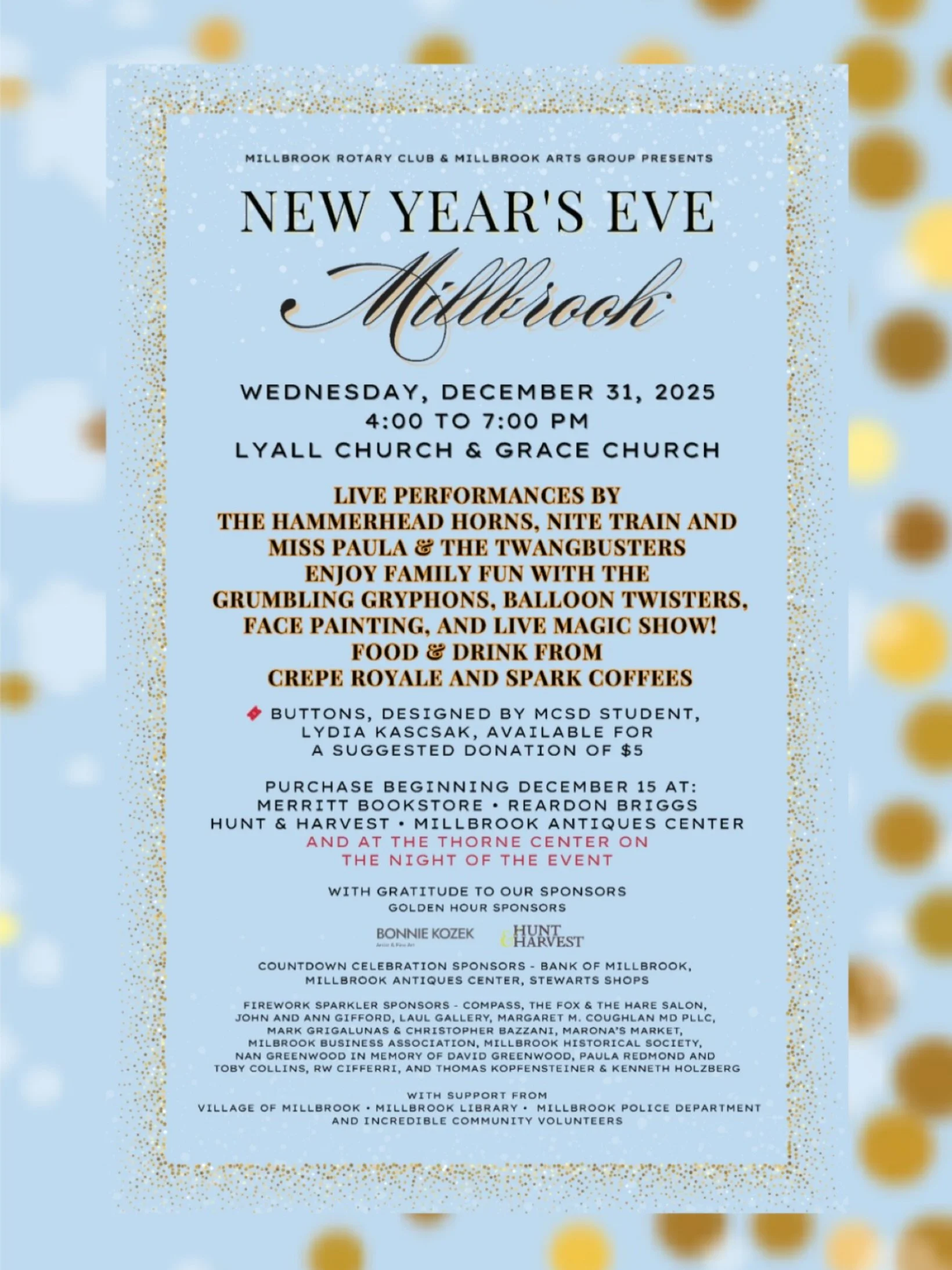 New Year&rsquo;s Eve Millbrook @newyearsevemillbrook ✨ 
Ring in 2026 with an evening of music, family fun and festive cheer, brought to you by @millbrookartsgroup and @millbrookrotaryclub ✨
Wednesday, December 31, 2025 from 4:00&ndash;7:00 PM at Lyal