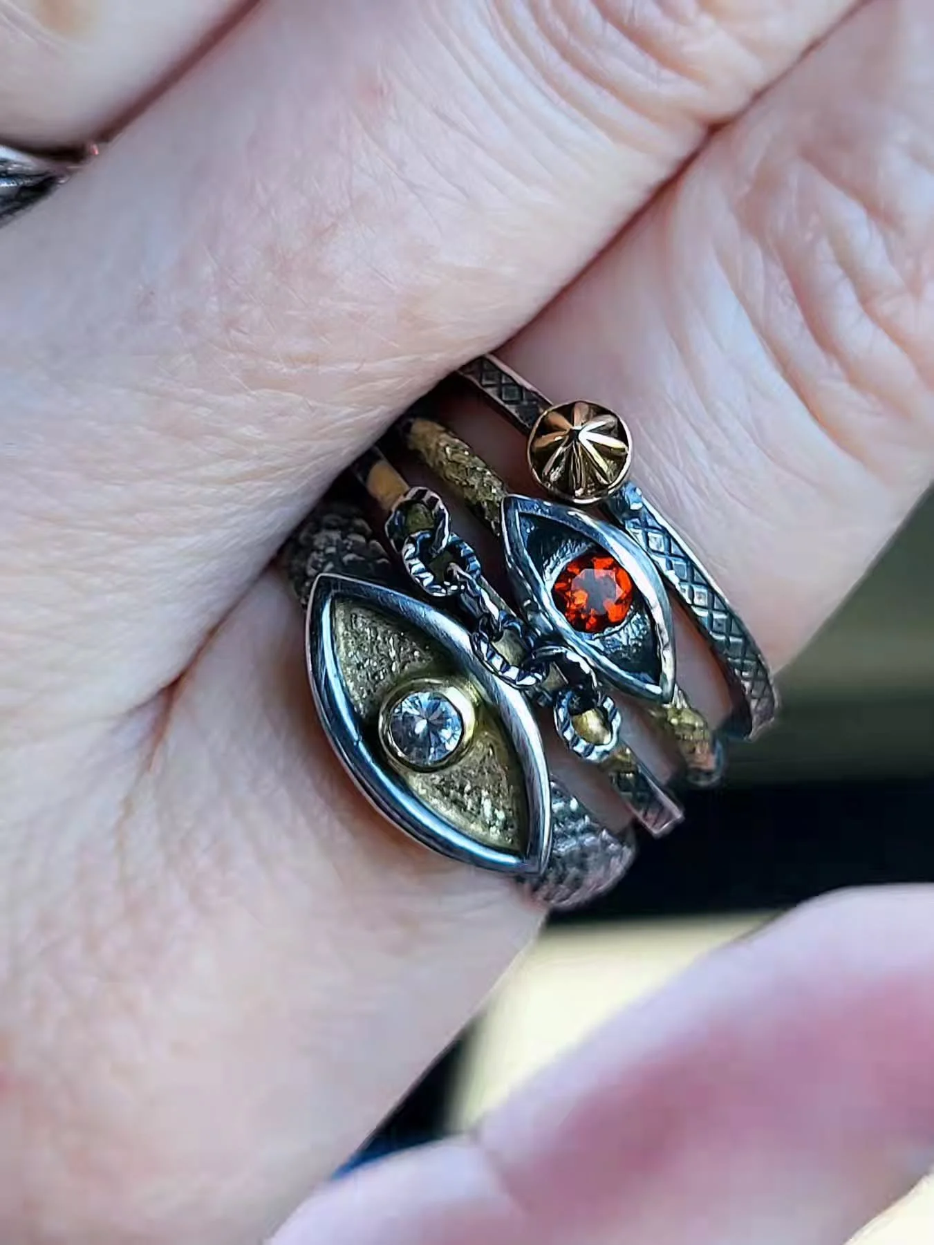 I think I might call this one: "Brunch Stack for the End of Civilization." 2026
👁⛓️🌟⏳️
Happy Sunday, but woah, what a week. I keep making wide open eyeballs with gem centers for discernment, pointed stars that are pointy for pointing out 