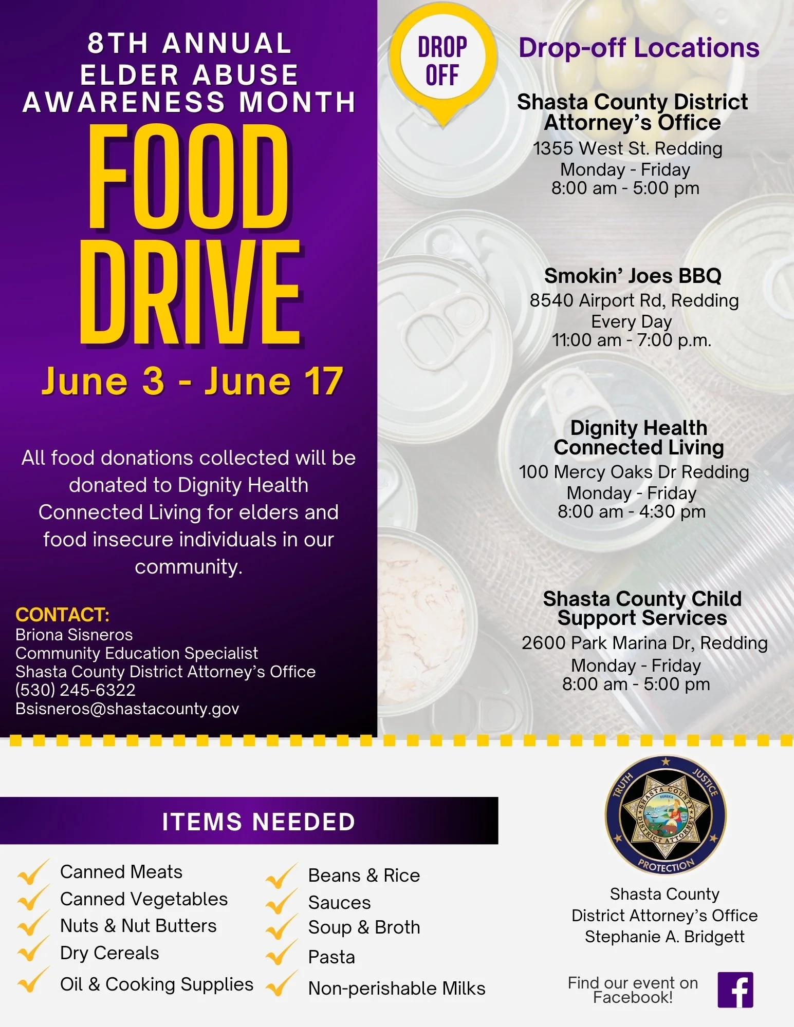 Food Drive: Elder Abuse Awareness Month