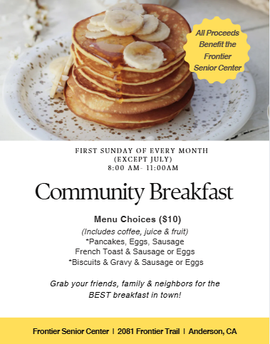 FUNDRAISER: FRONTIER SENIOR CENTER COMMUNITY BREAKFAST  