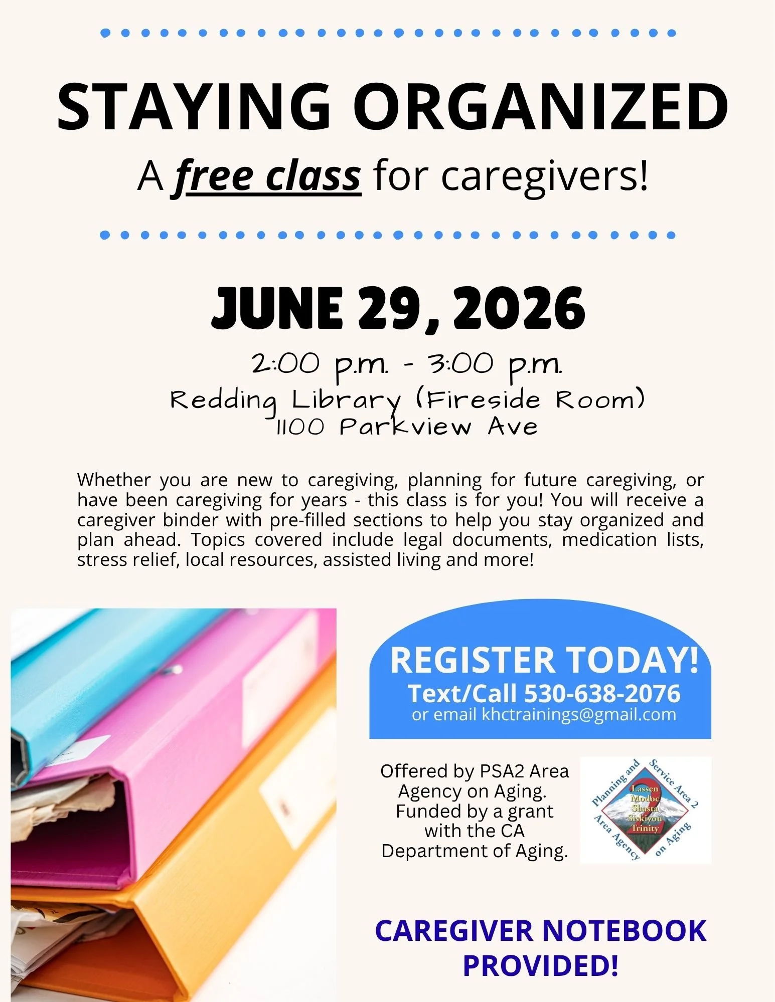 Staying Organized: Free class for caregivers!