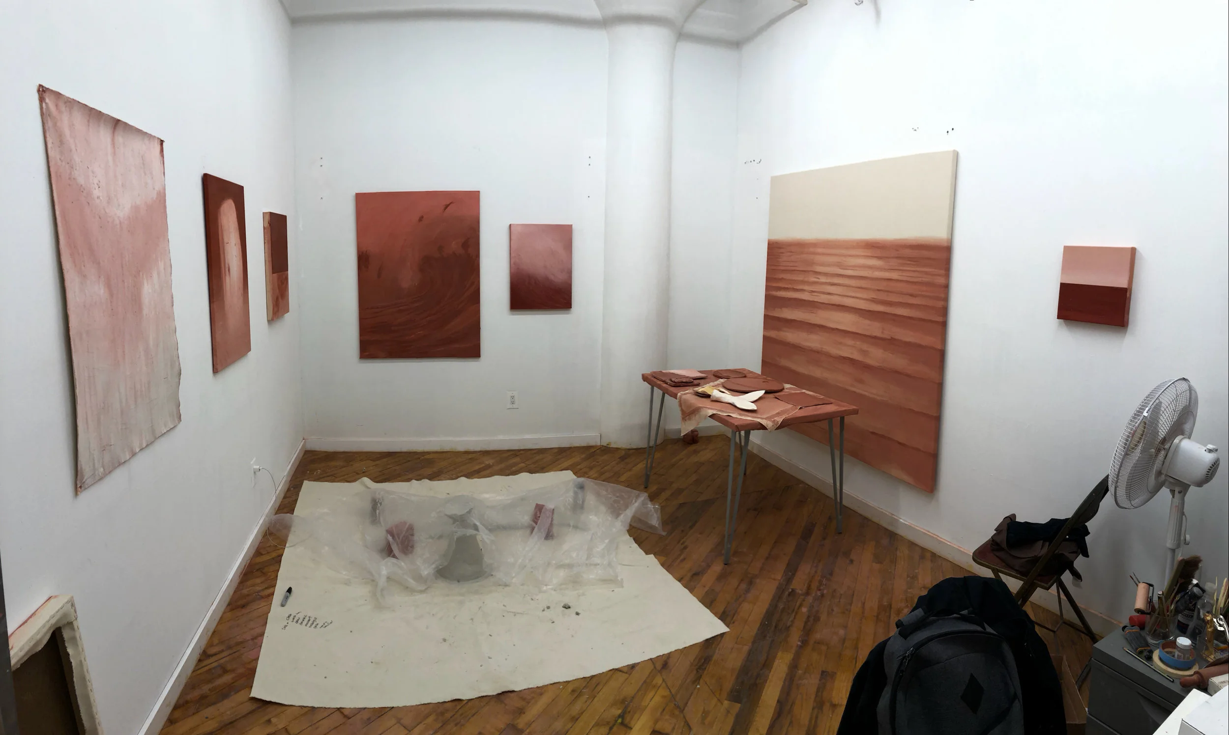 Studio view with WIP from August 2019