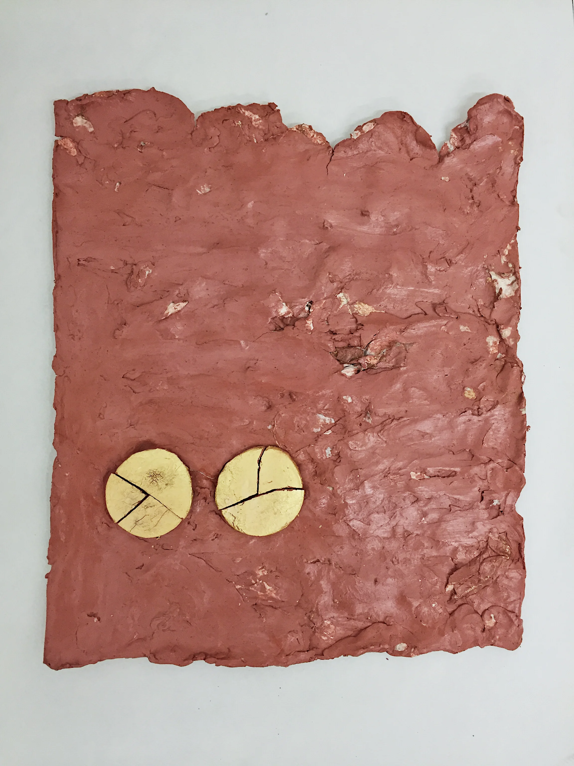 Shape of Time, For Alex Ernst, 2017, clay, paper, gold leaf