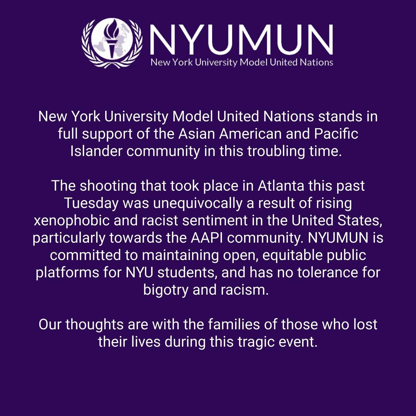 NYUMUN stands with the AAPI community. 
https://linktr.ee/nyu.mun