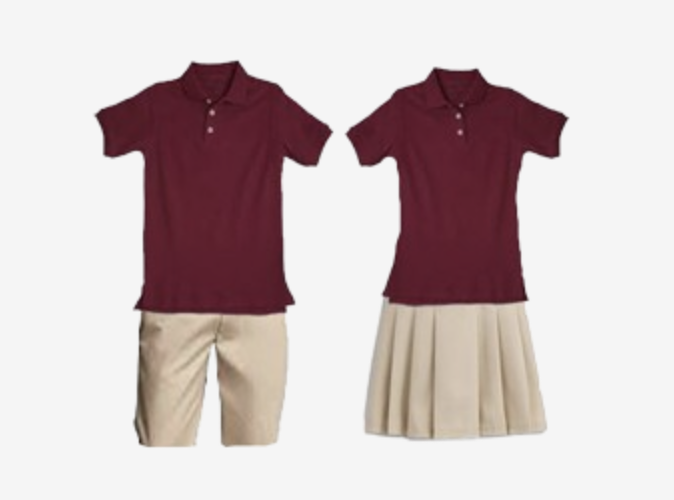 School uniform colors: burgundy, white, and khaki